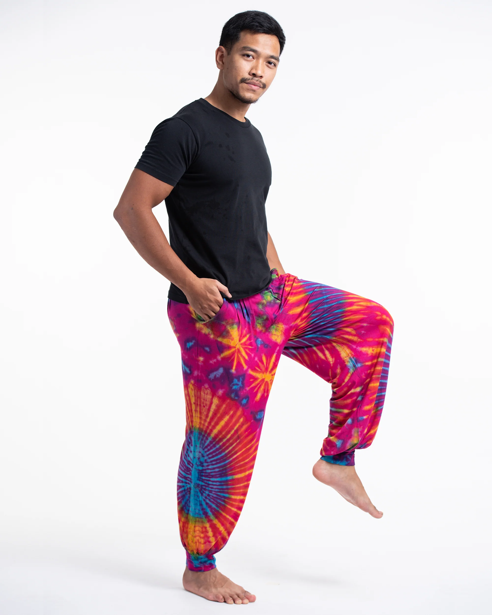 583-Tie-Dye-Cotton-Men-Harem-Pants-in-Pink-3.webp Tie Dye Cotton Men Harem Pants in Pink