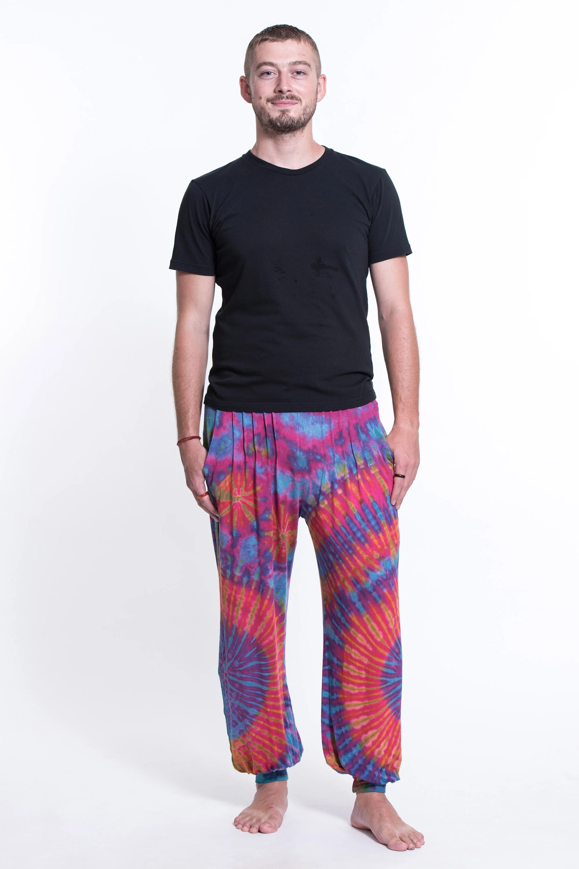 583-Tie-Dye-Cotton-Men-Harem-Pants-in-Pink-4.webp Tie Dye Cotton Men Harem Pants in Pink