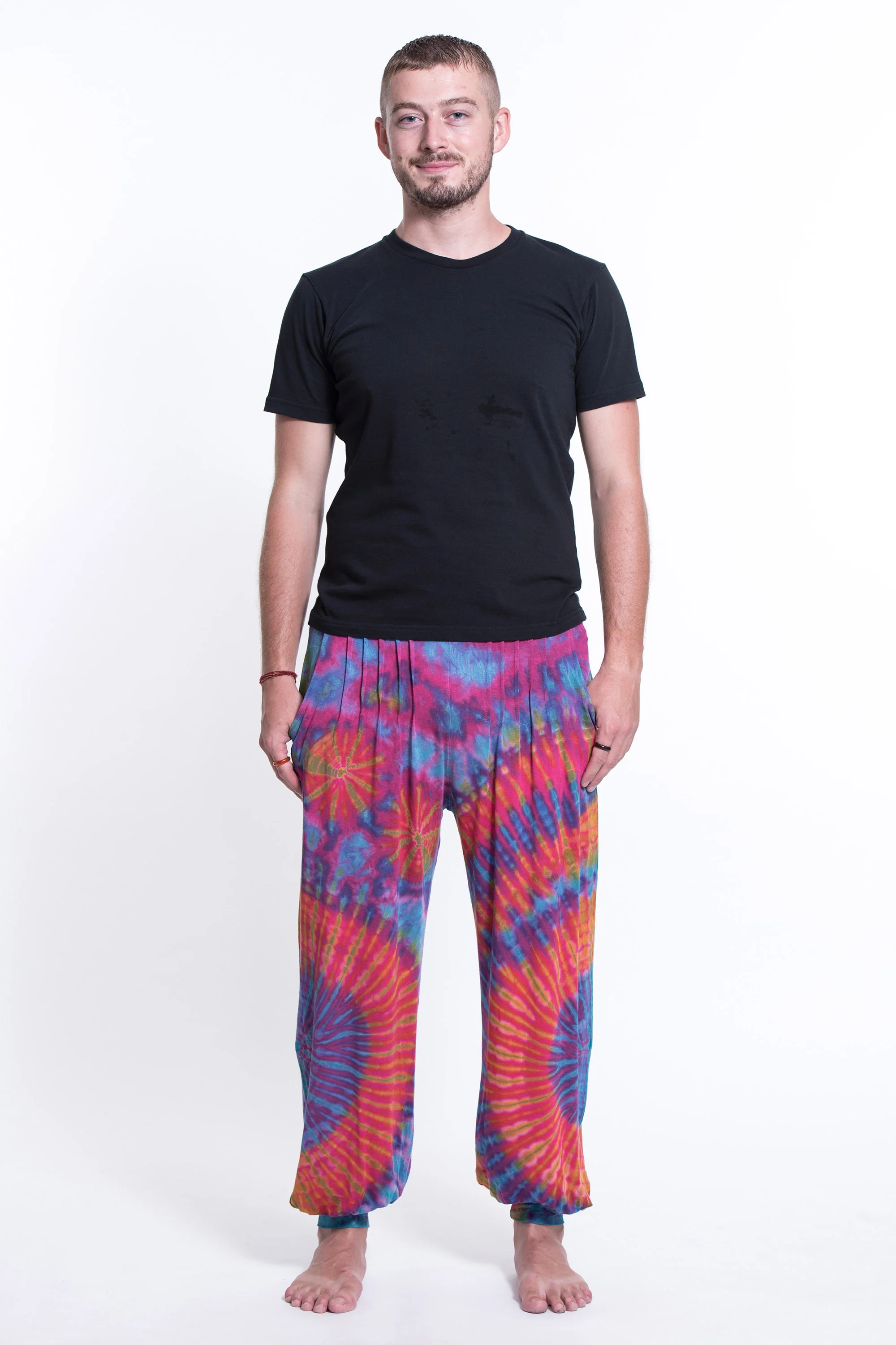 583-Tie-Dye-Cotton-Men-Harem-Pants-in-Pink-7.webp Tie Dye Cotton Men Harem Pants in Pink
