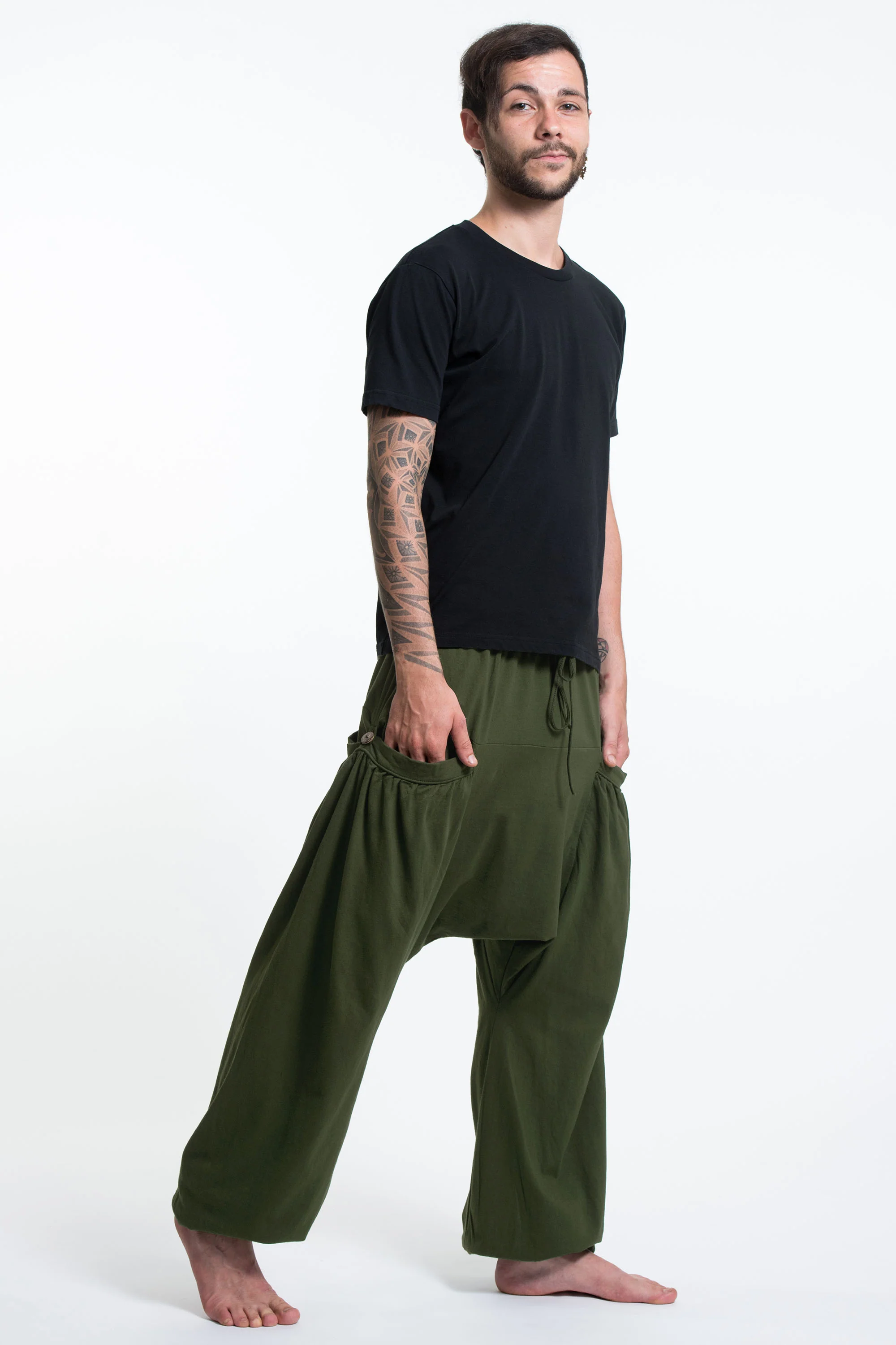 584-Cotton-Men-Harem-Pants-in-Solid-Green-3.webp Cotton Men Harem Pants in Solid Green
