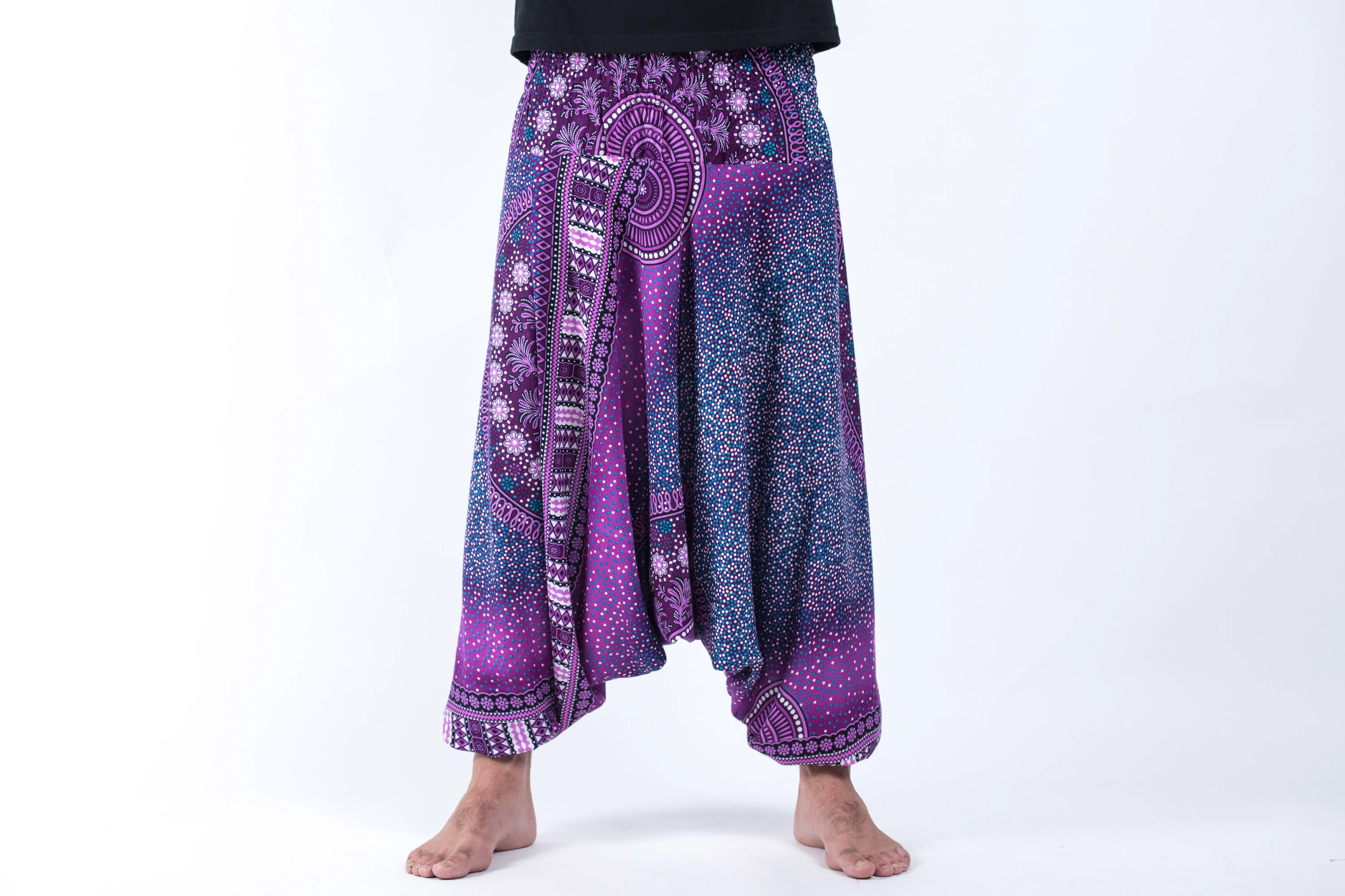 Tribal Chakras Drop Crotch Men's Harem Pants in Purple