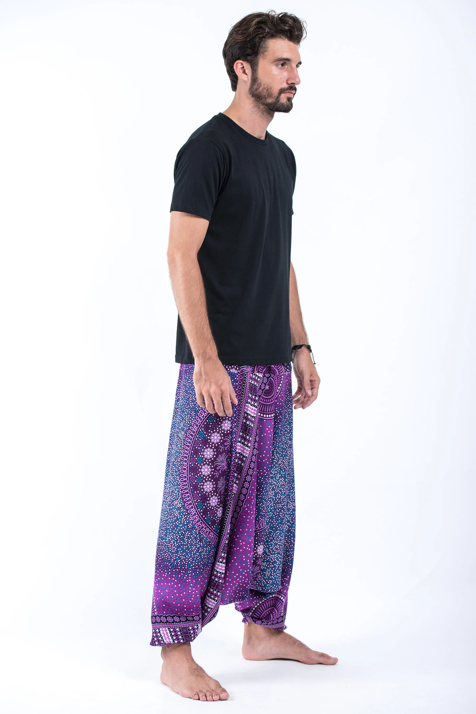 587-Tribal-Chakras-Drop-Crotch-Men-s-Harem-Pants-in-Purple-3.webp Tribal Chakras Drop Crotch Men's Harem Pants in Purple