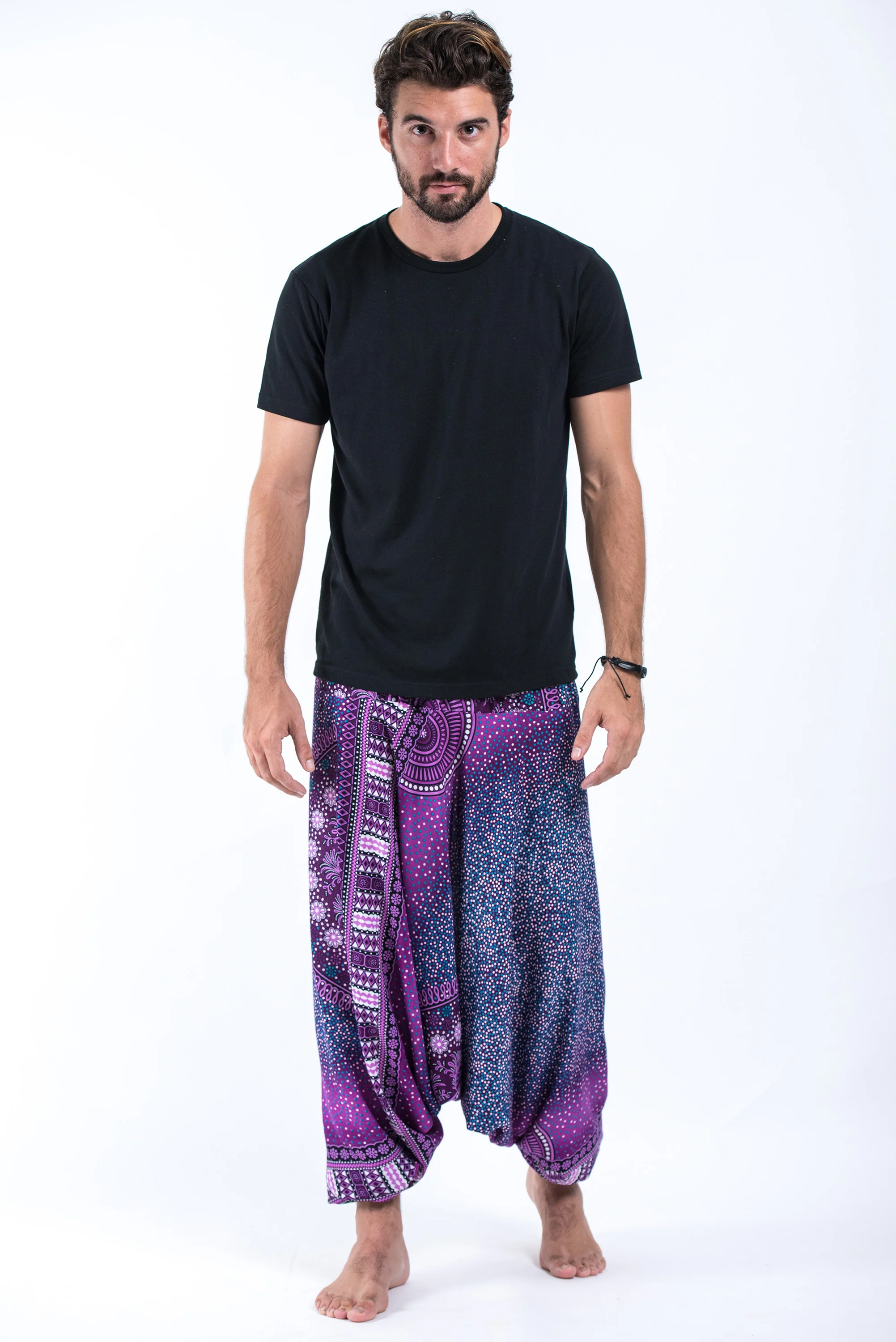 587-Tribal-Chakras-Drop-Crotch-Men-s-Harem-Pants-in-Purple-4.webp Tribal Chakras Drop Crotch Men's Harem Pants in Purple