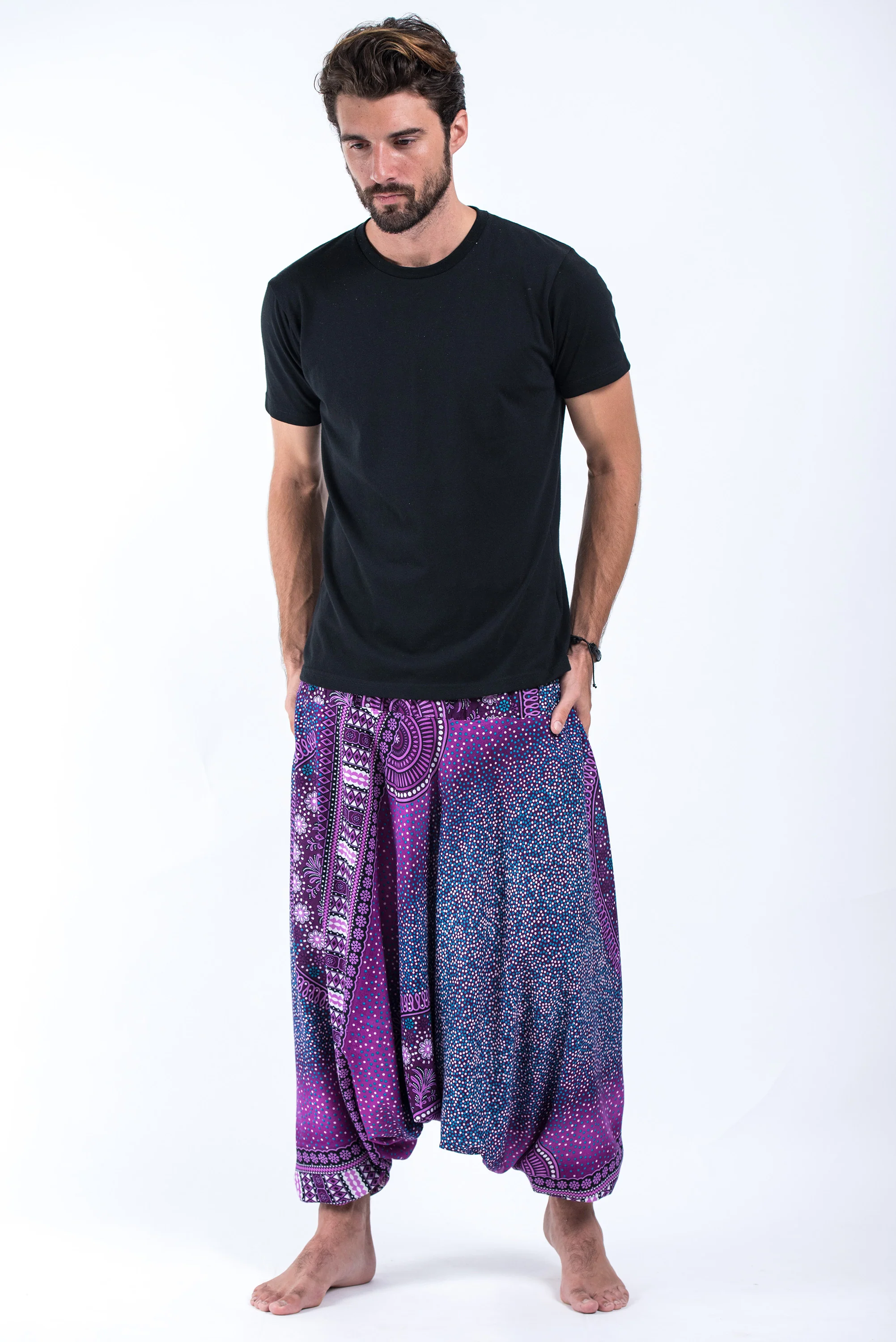 587-Tribal-Chakras-Drop-Crotch-Men-s-Harem-Pants-in-Purple-5.webp Tribal Chakras Drop Crotch Men's Harem Pants in Purple
