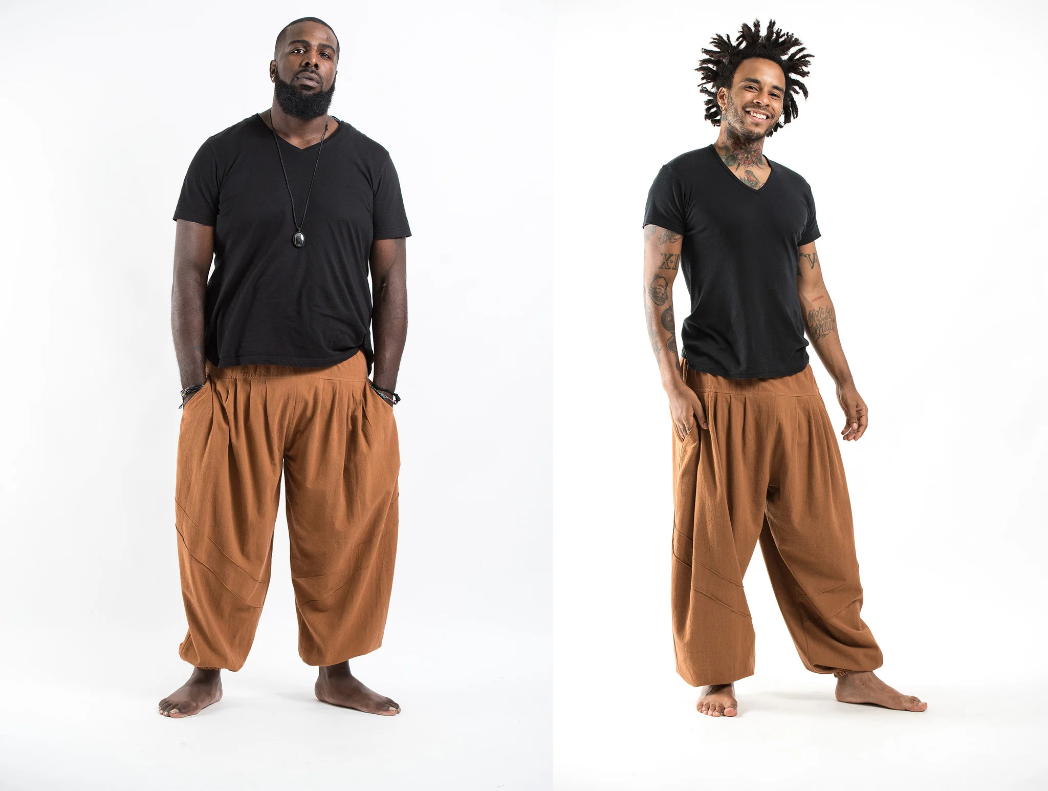 Plus Size Genie Men's Cotton Harem Pants in Brown