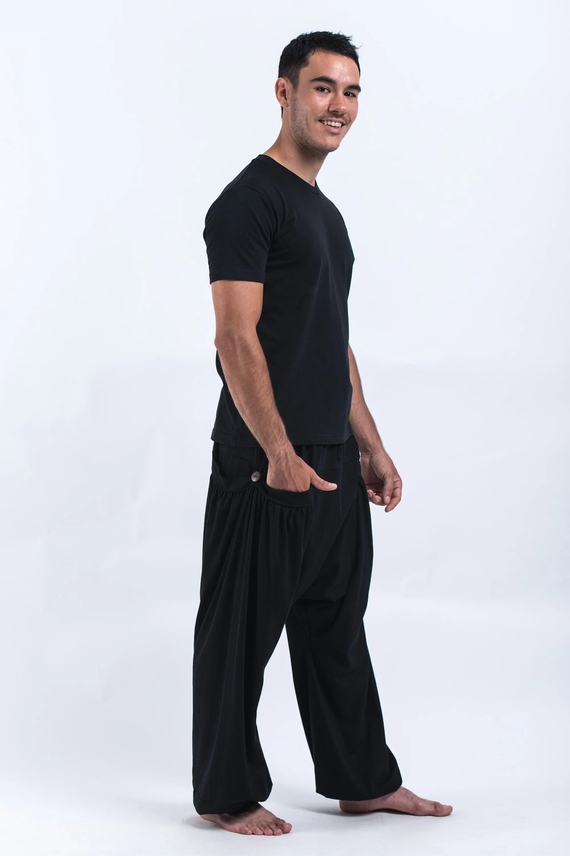589-Cotton-Men-Harem-Pants-in-Solid-Black-3.webp Cotton Men Harem Pants in Solid Black