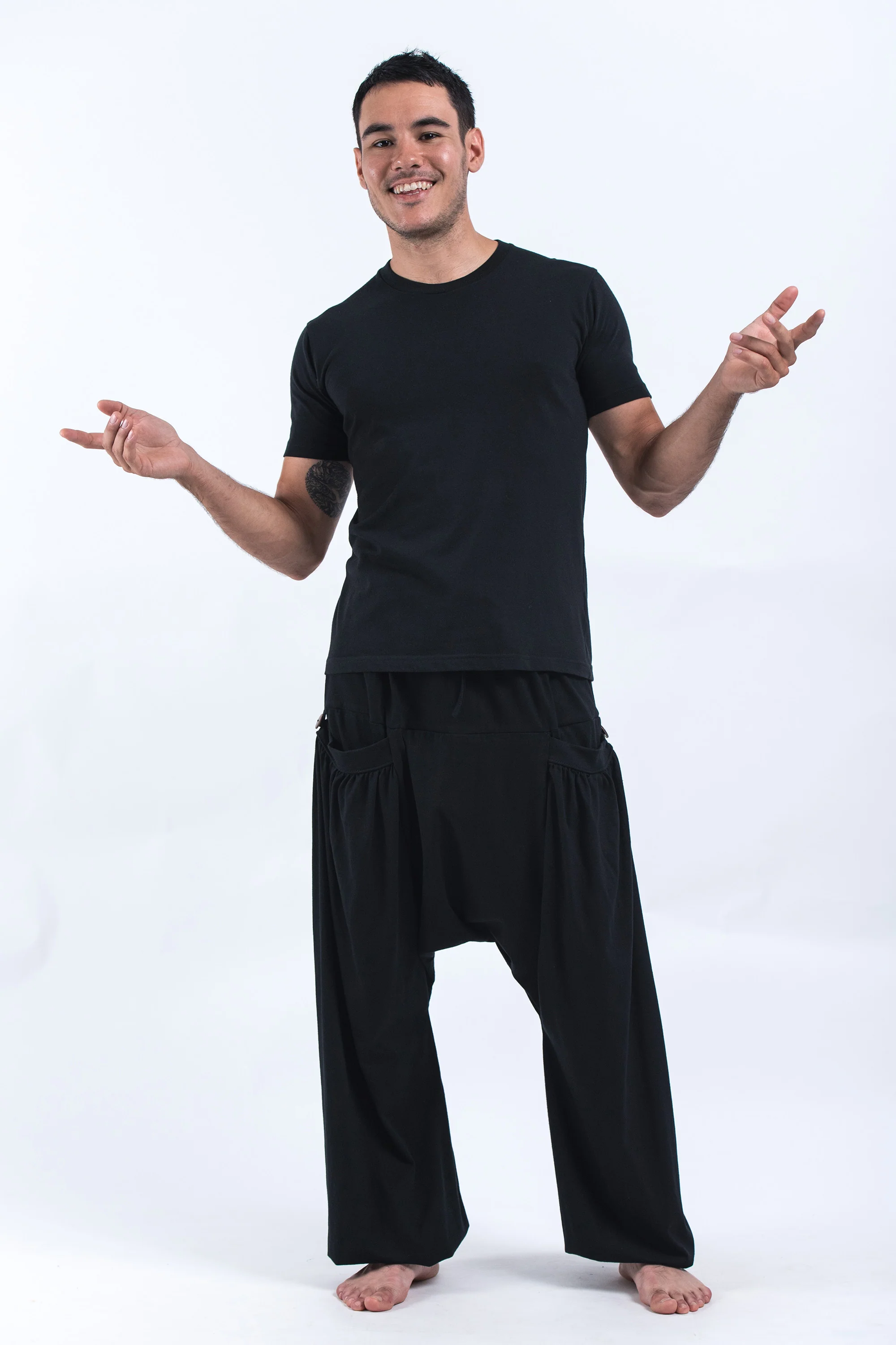 589-Cotton-Men-Harem-Pants-in-Solid-Black-4.webp Cotton Men Harem Pants in Solid Black