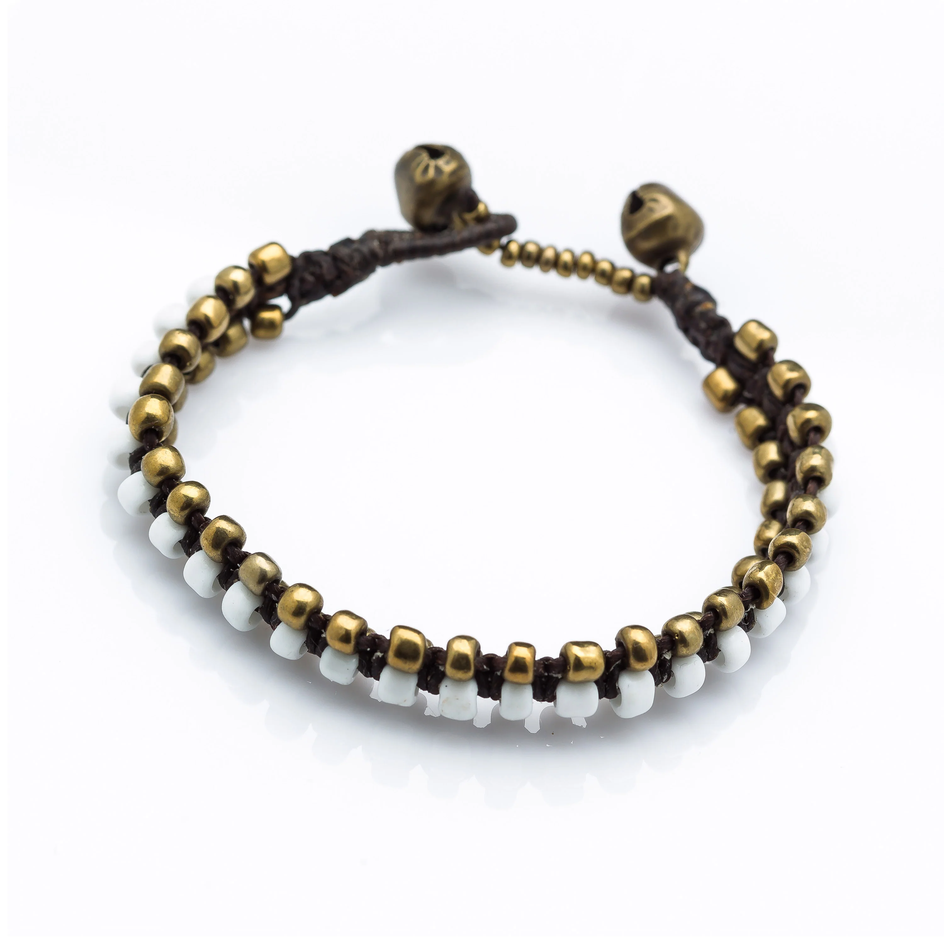 Triple Brass Beads Bracelet with White Beads