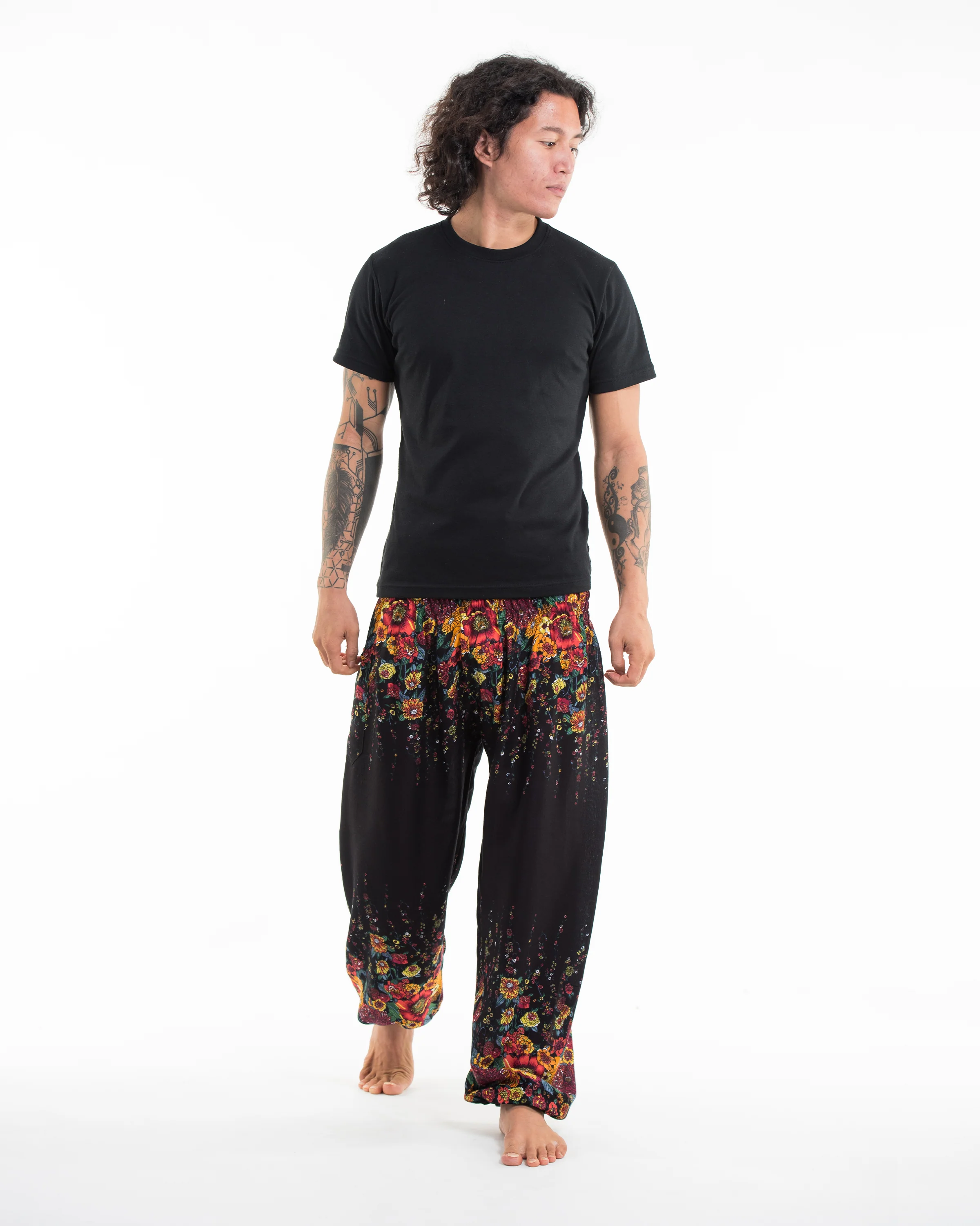 Floral Men's Harem Pants in Black