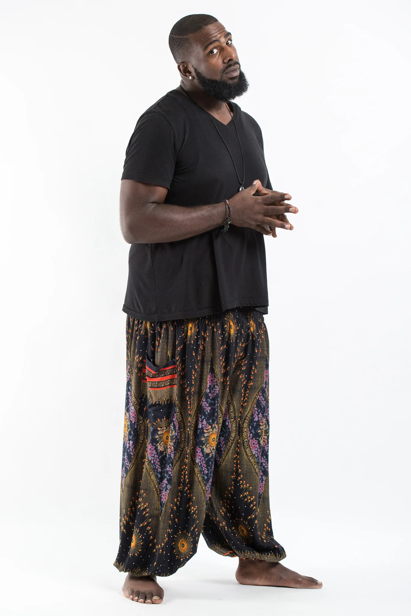 596-Plus-Size-Peacock-Eye-Men-s-Harem-Pants-in-Black-3.webp Plus Size Peacock Eye Men's Harem Pants in Black