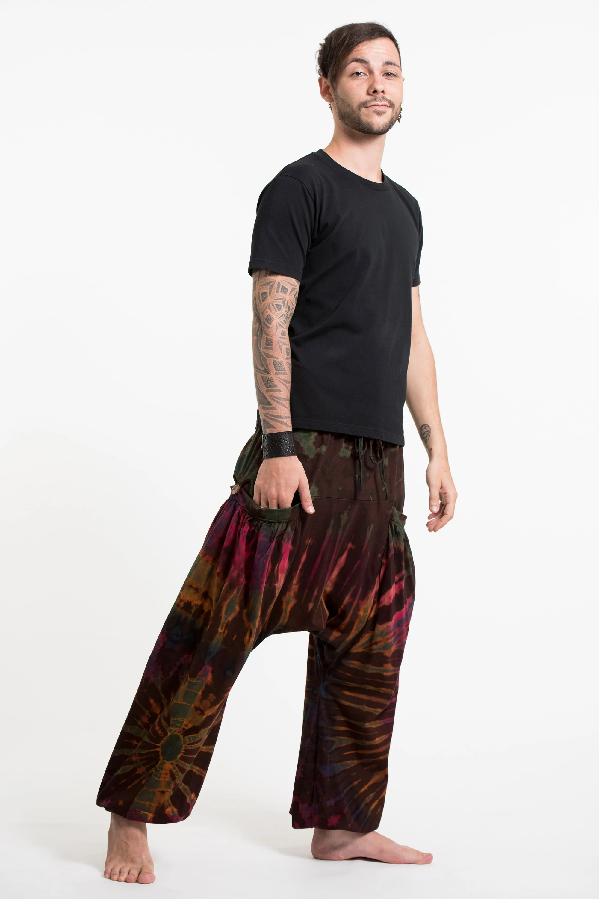 603-Tie-Dye-Cotton-Men-Harem-Pants-in-Brown-3.webp Tie Dye Cotton Men Harem Pants in Brown