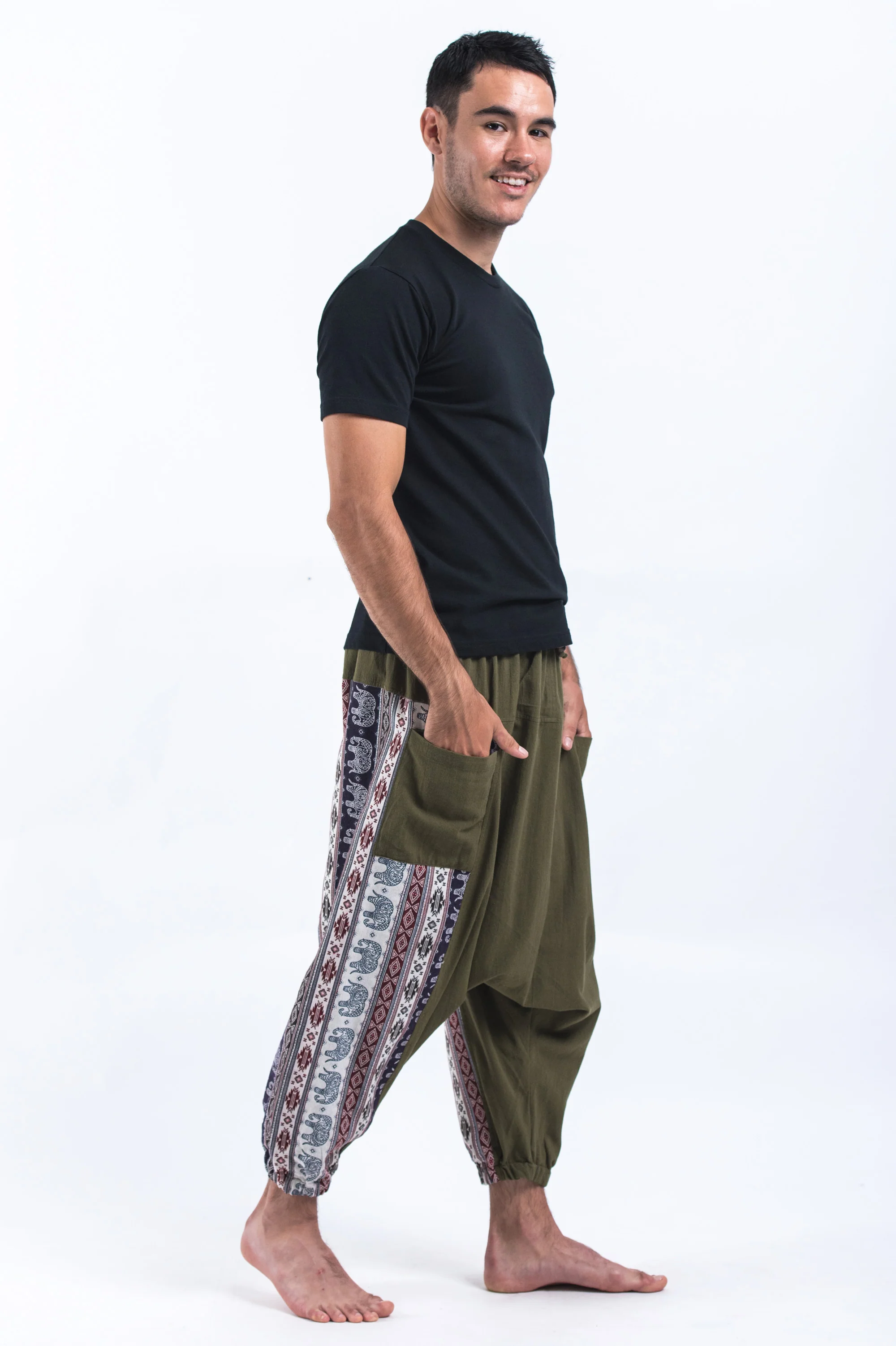 607-Elephant-Aztec-Cotton-Men-s-Harem-Pants-in-Green-3.webp Elephant Aztec Cotton Men's Harem Pants in Green
