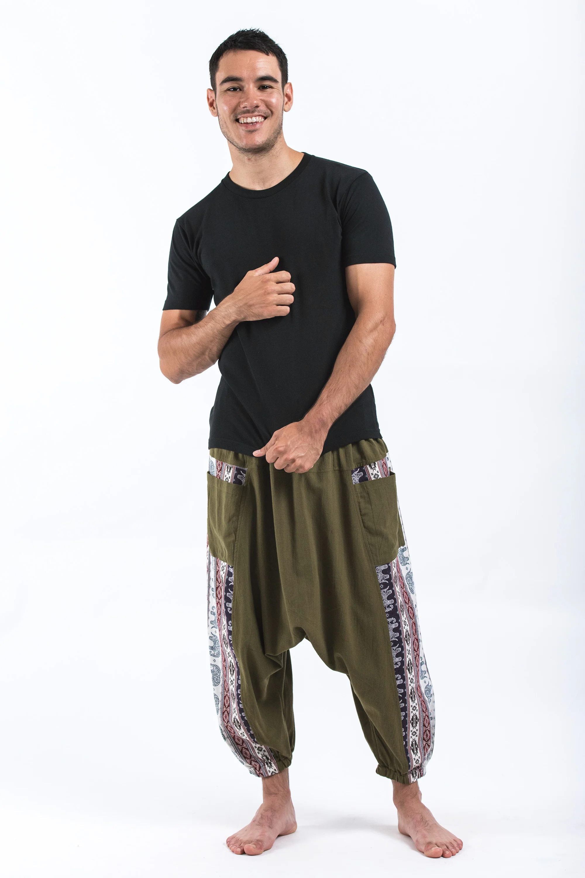 607-Elephant-Aztec-Cotton-Men-s-Harem-Pants-in-Green-4.webp Elephant Aztec Cotton Men's Harem Pants in Green