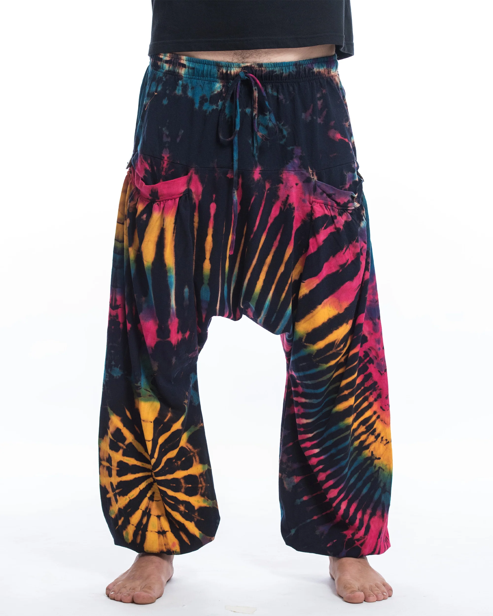 609-Tie-Dye-Cotton-Men-Harem-Pants-in-Navy-Rainbow-2.webp Tie Dye Cotton Men Harem Pants in Navy Rainbow