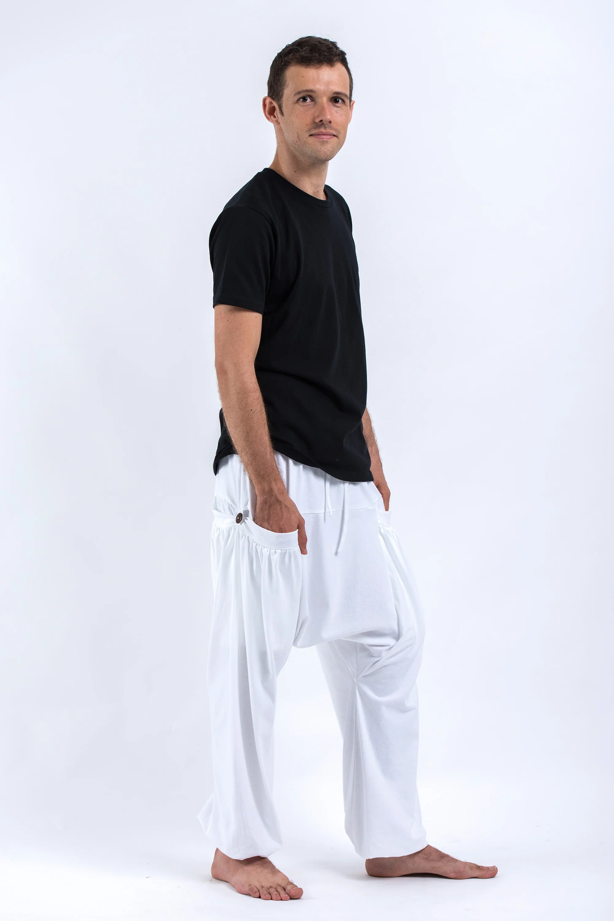 611-Cotton-Men-Harem-Pants-in-Solid-White-4.webp Cotton Men Harem Pants in Solid White