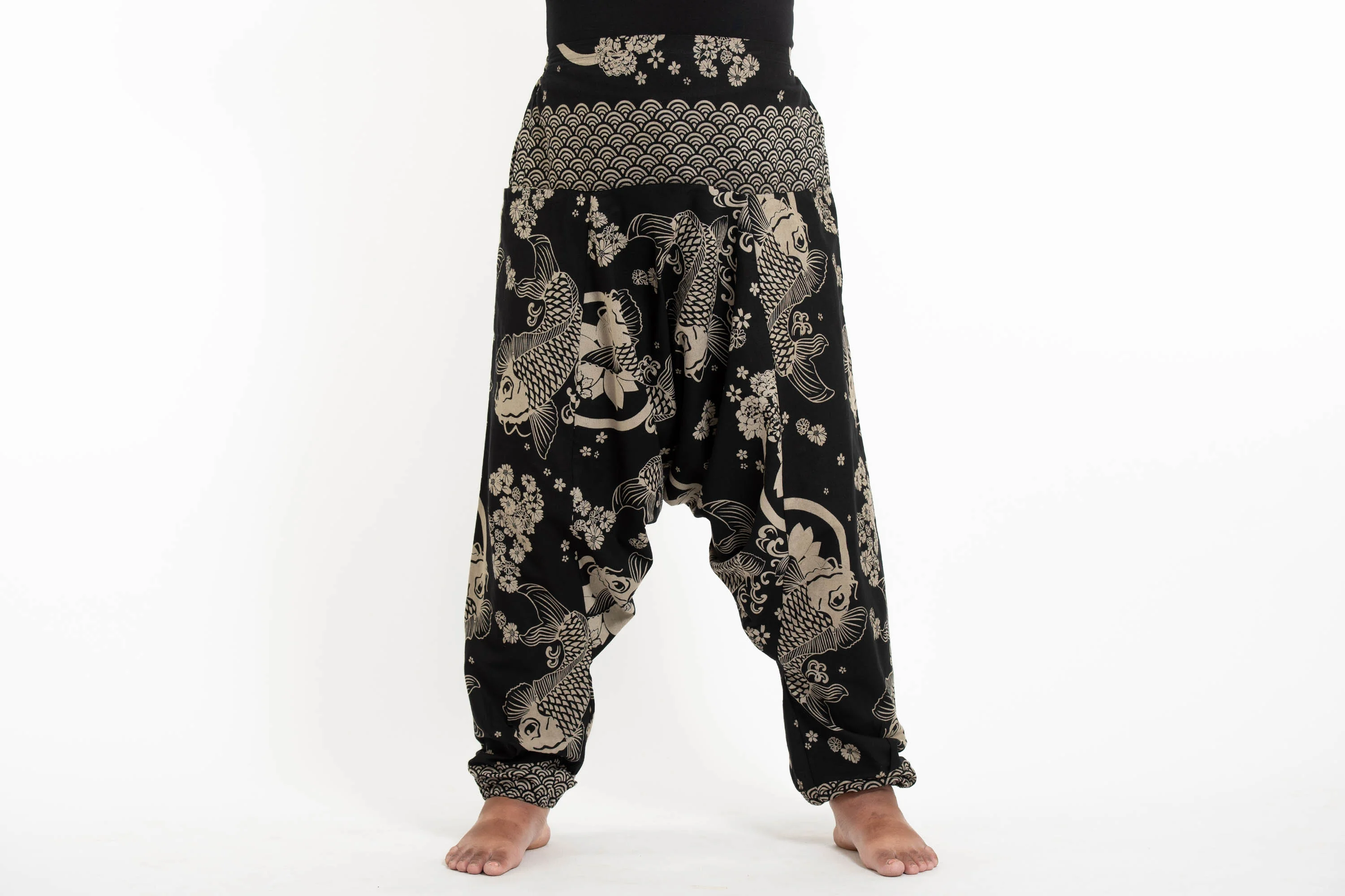 621-Plus-Size-Hill-Tribe-Koi-Fish-Print-Men-s-Harem-Pants-in-Black-2.webp Plus Size Hill Tribe Koi Fish Print Men's Harem Pants in Black