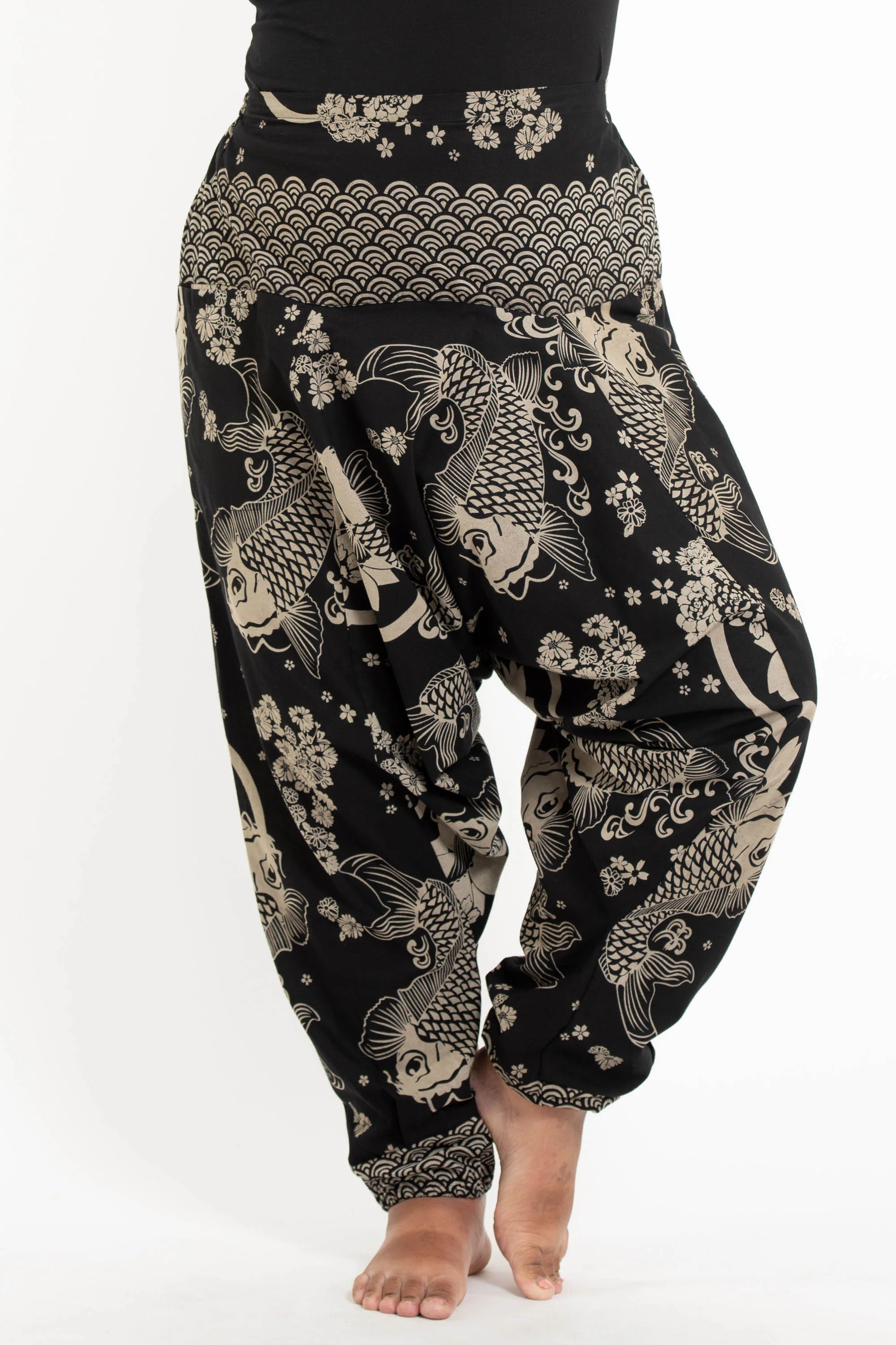 621-Plus-Size-Hill-Tribe-Koi-Fish-Print-Men-s-Harem-Pants-in-Black-4.webp Plus Size Hill Tribe Koi Fish Print Men's Harem Pants in Black