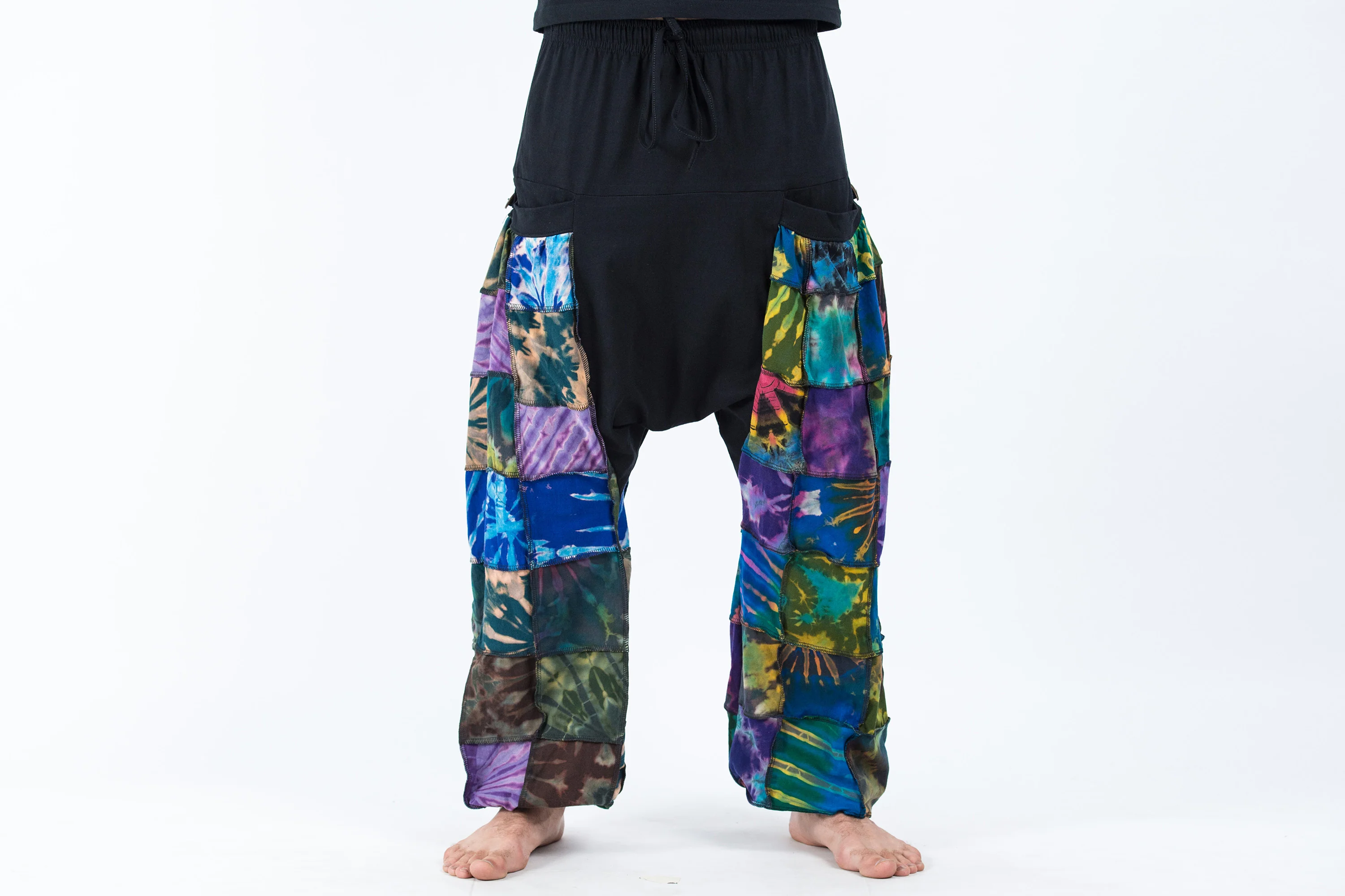 629-Tie-Dye-Cotton-Men-Harem-Pants-in-Patchwork-Black-2.webp Tie Dye Cotton Men Harem Pants in Patchwork Black