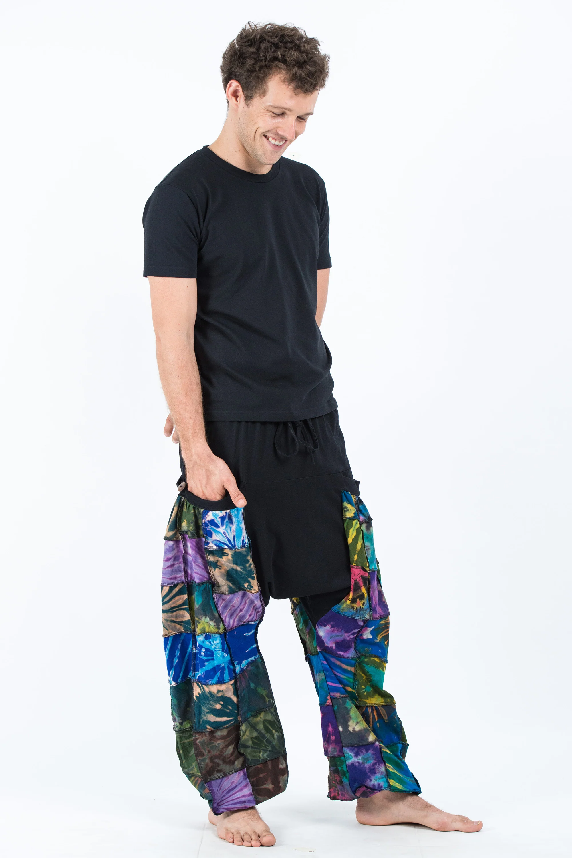 629-Tie-Dye-Cotton-Men-Harem-Pants-in-Patchwork-Black-3.webp Tie Dye Cotton Men Harem Pants in Patchwork Black