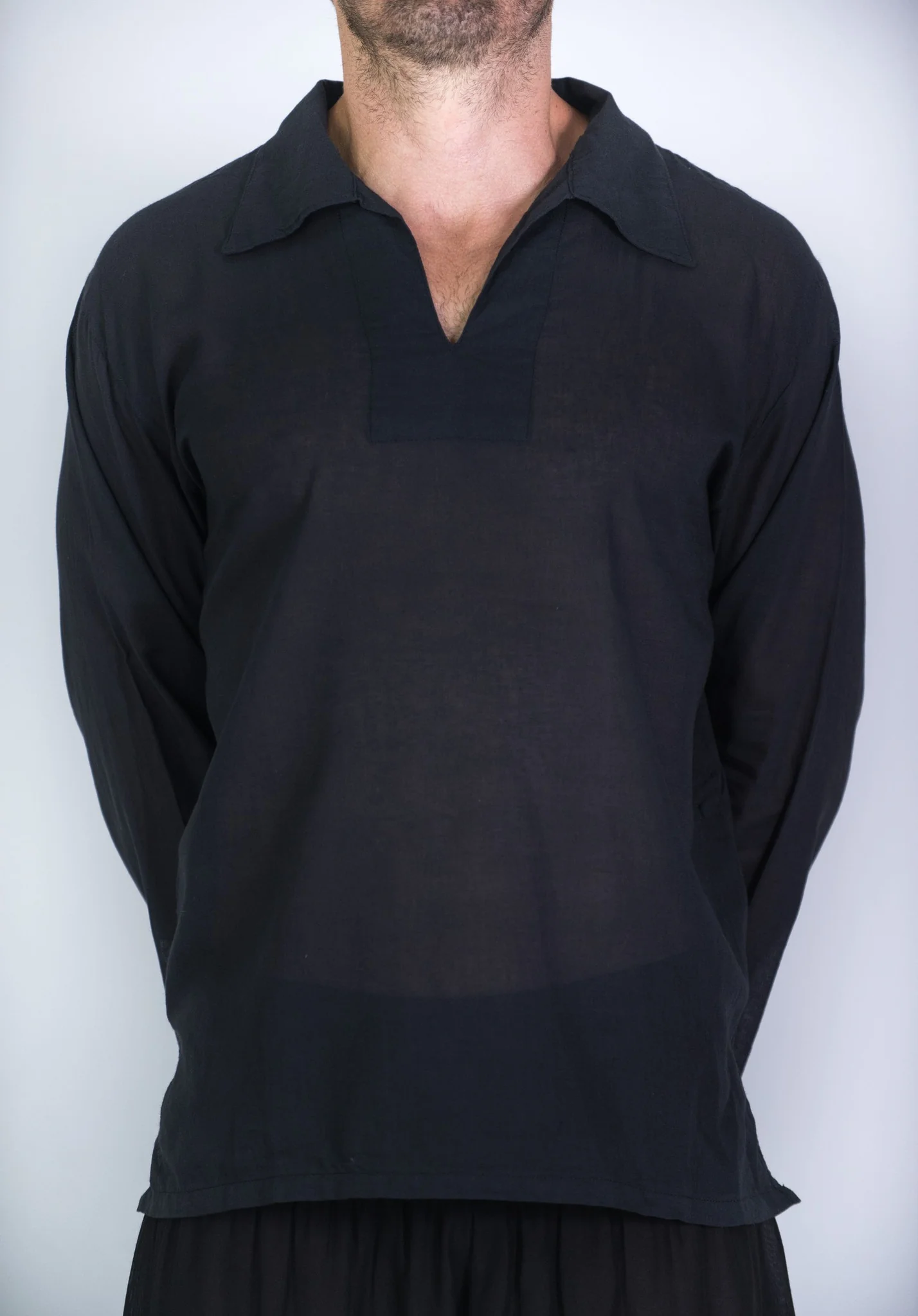 Mens Yoga Shirts Collar V Neck in Black