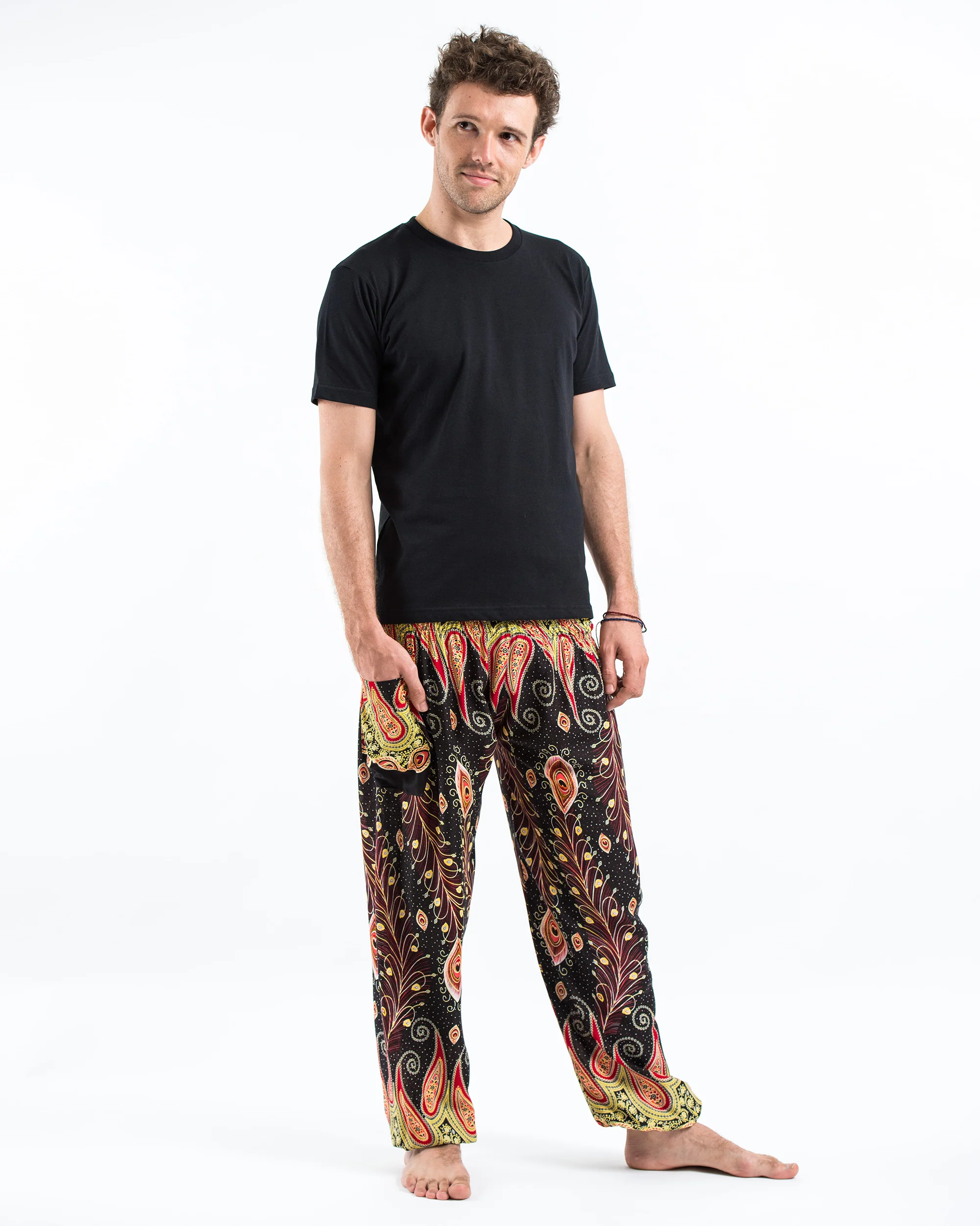 639-Peacock-Paisley-Men-s-Harem-Pants-in-Black-3.webp Peacock Paisley Men's Harem Pants in Black