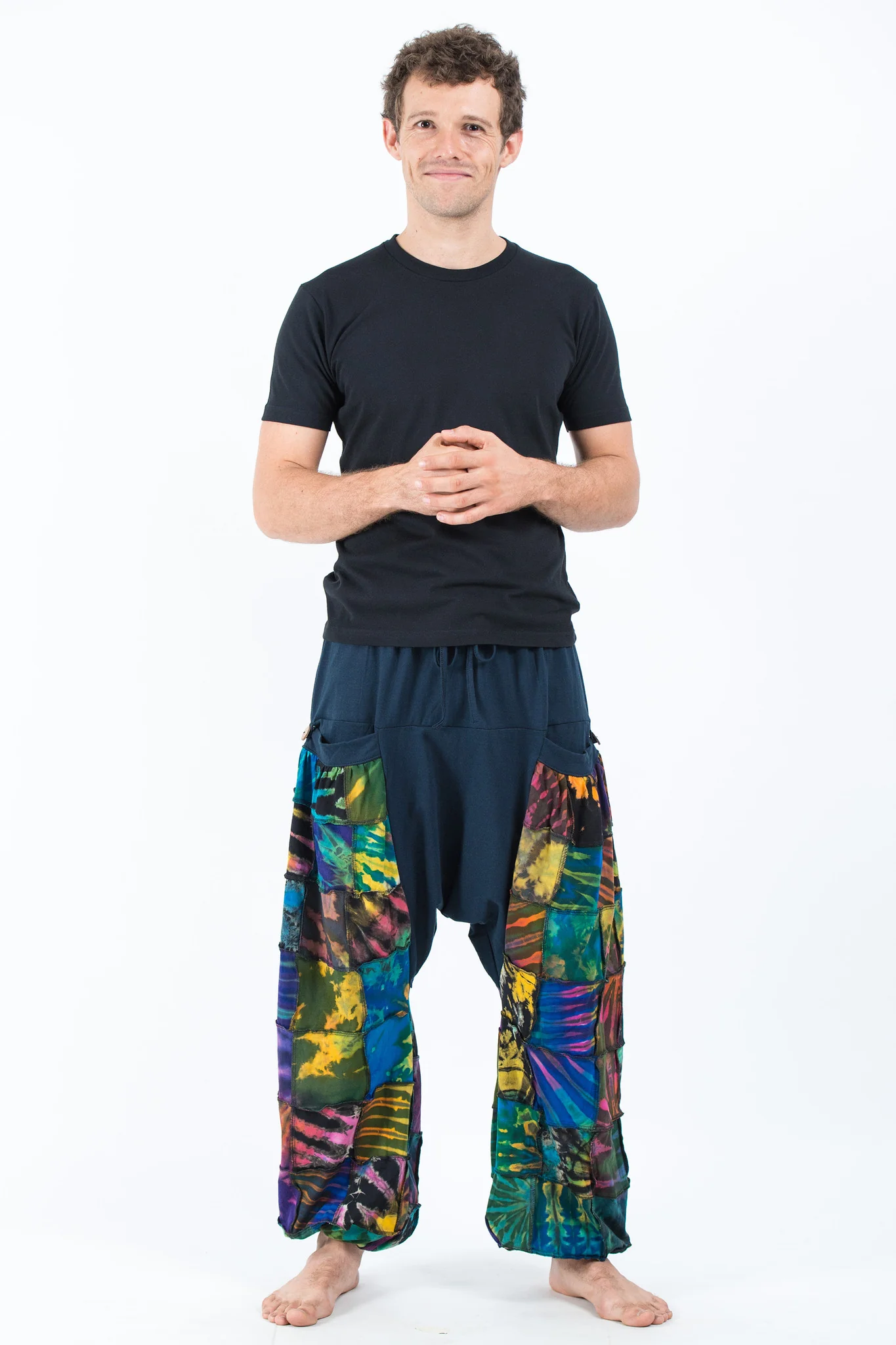 Tie Dye Cotton Men Harem Pants in Patchwork Blue