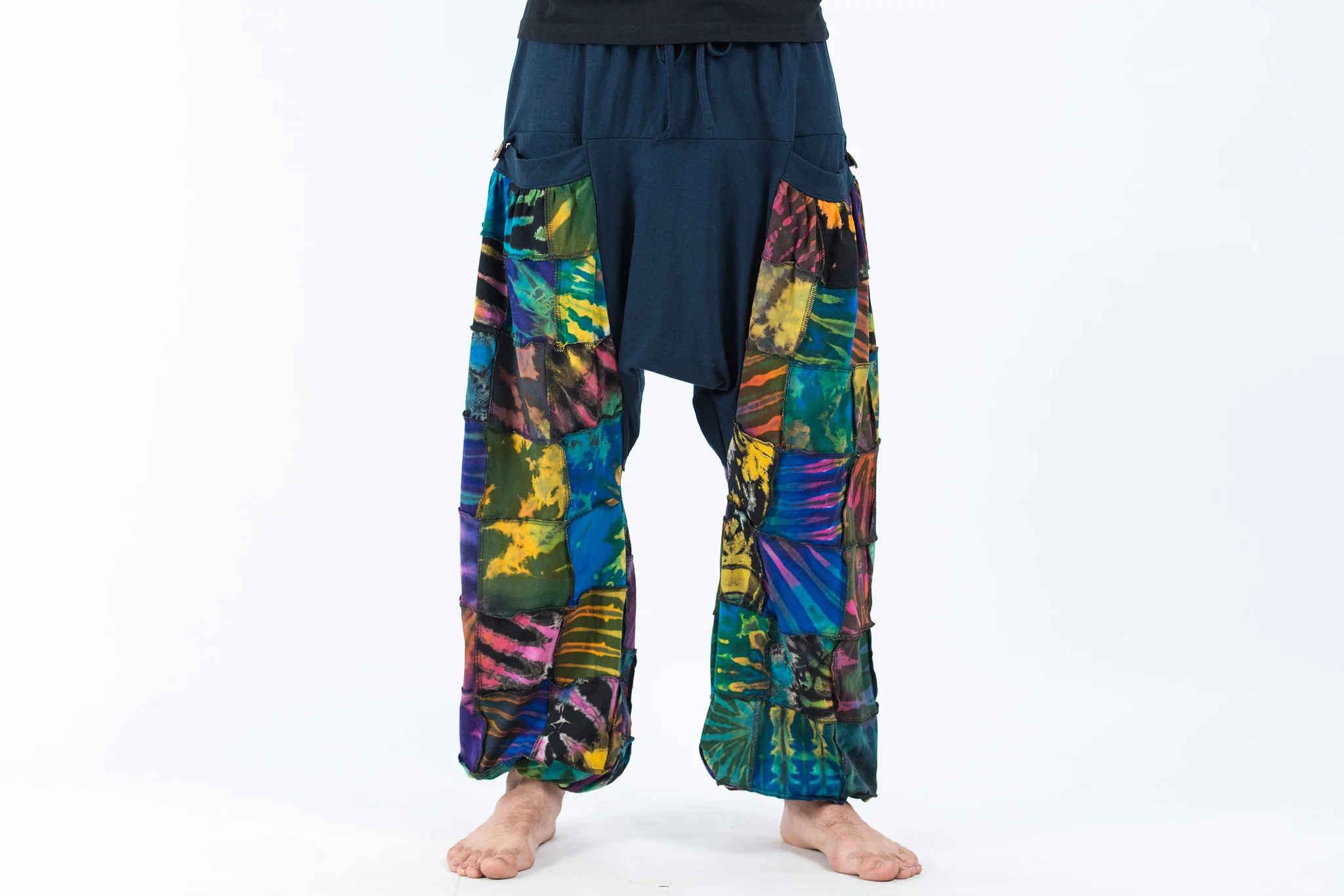 641-Tie-Dye-Cotton-Men-Harem-Pants-in-Patchwork-Blue-2.webp Tie Dye Cotton Men Harem Pants in Patchwork Blue