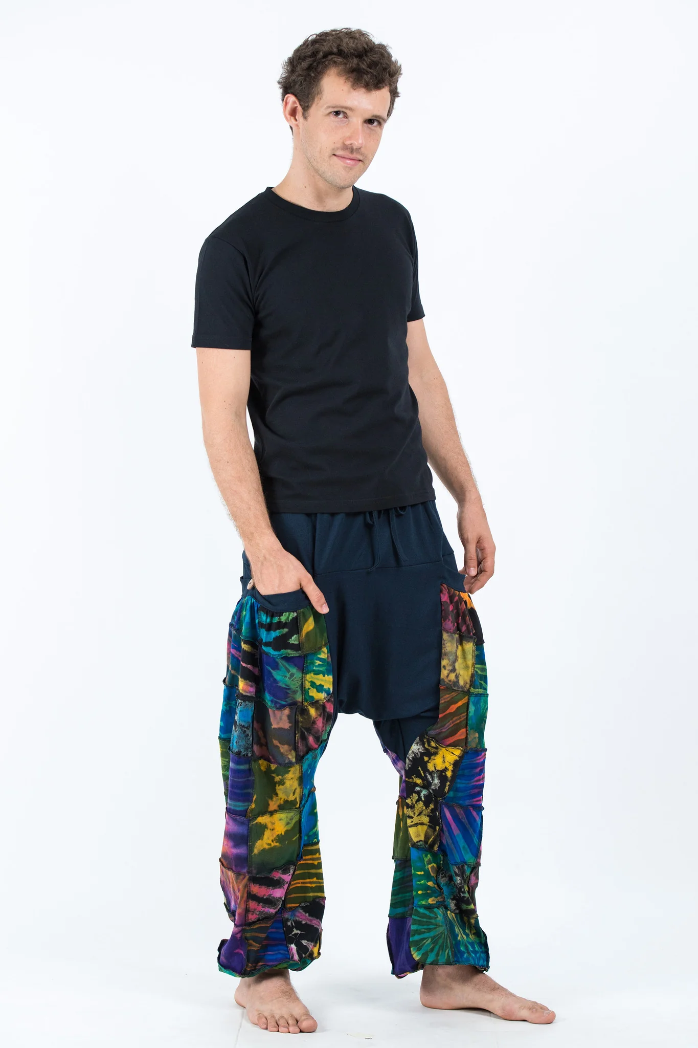 641-Tie-Dye-Cotton-Men-Harem-Pants-in-Patchwork-Blue-3.webp Tie Dye Cotton Men Harem Pants in Patchwork Blue