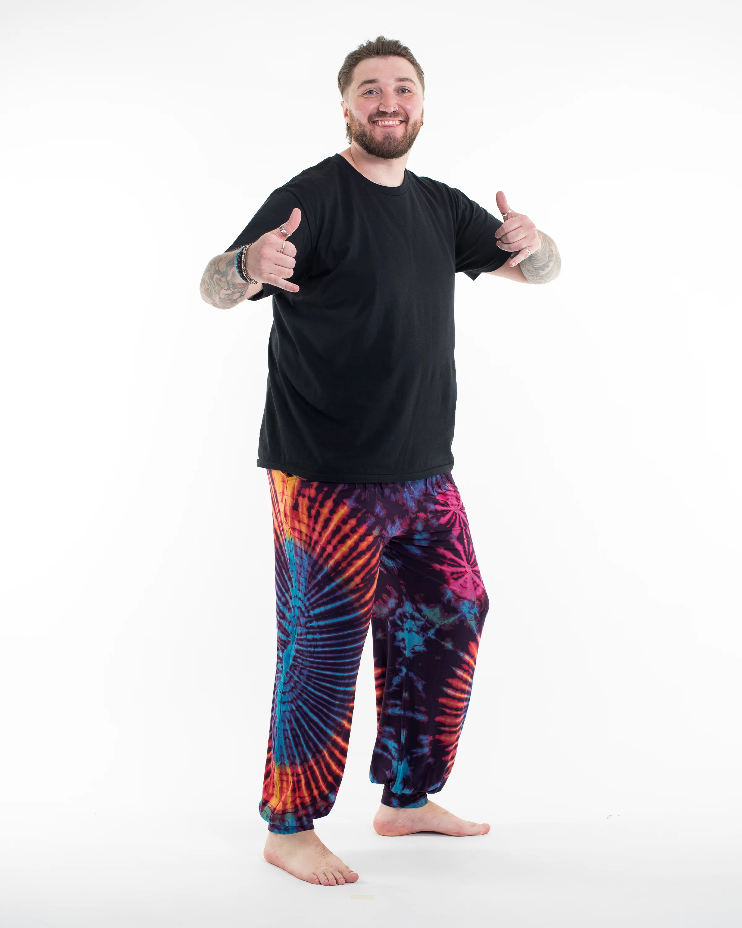 Plus Size Tie Dye Cotton Men Harem Pants in Purple