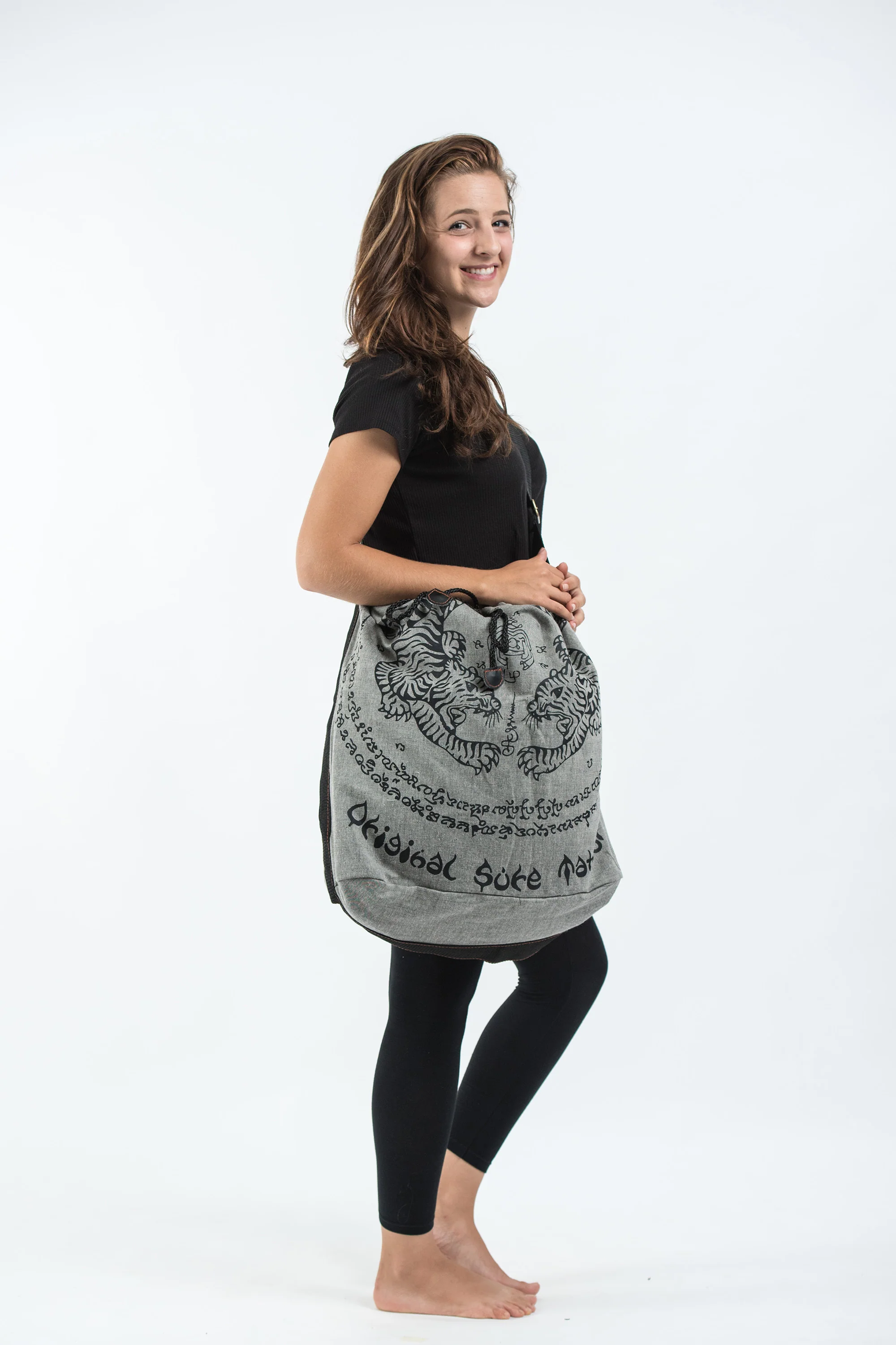 Thai Tattoo Denim Drawstring Tote Bag