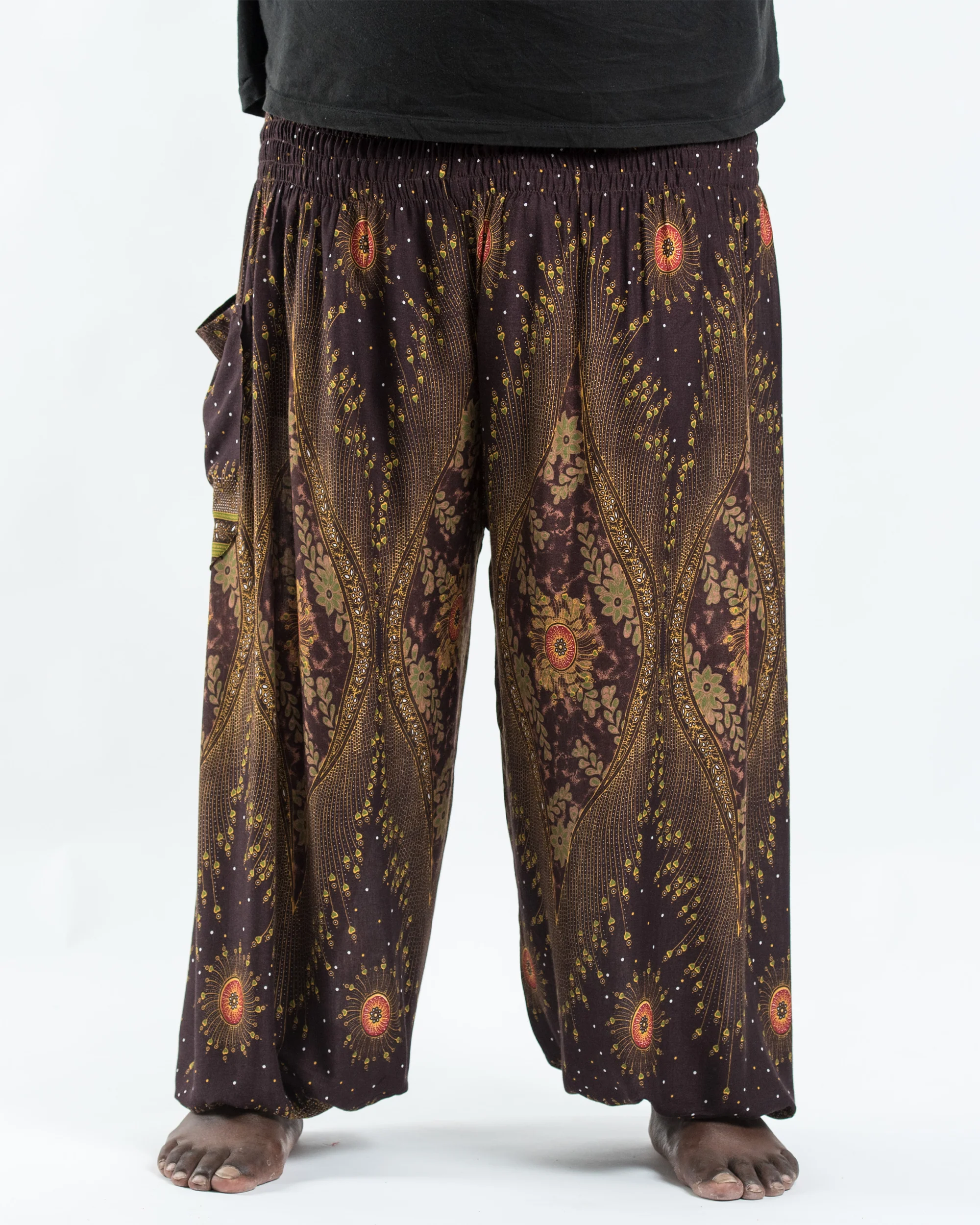 Plus Size Peacock Eye Men's Harem Pants in Brown