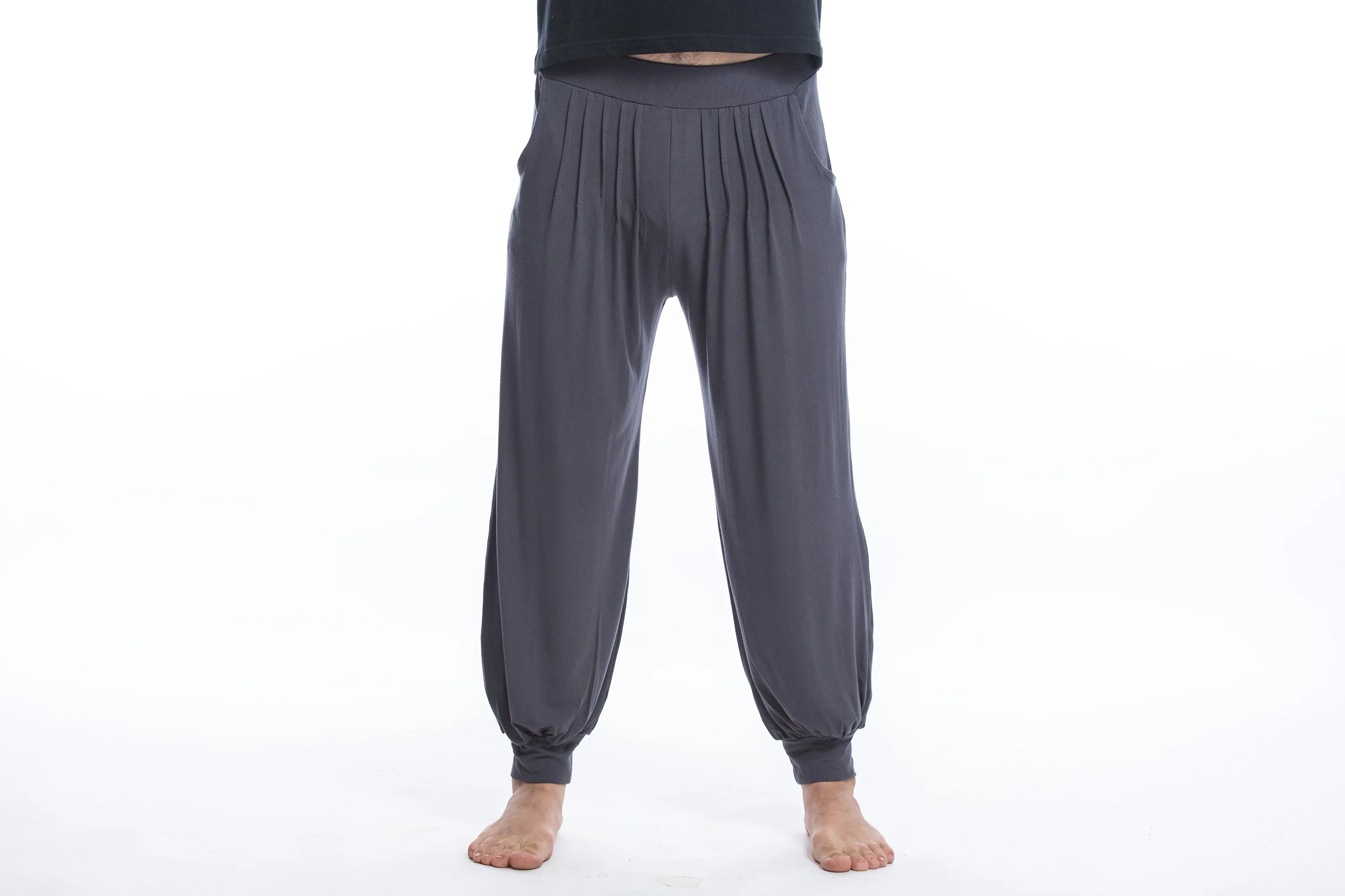 Cotton Men Harem Pants in Solid Gray