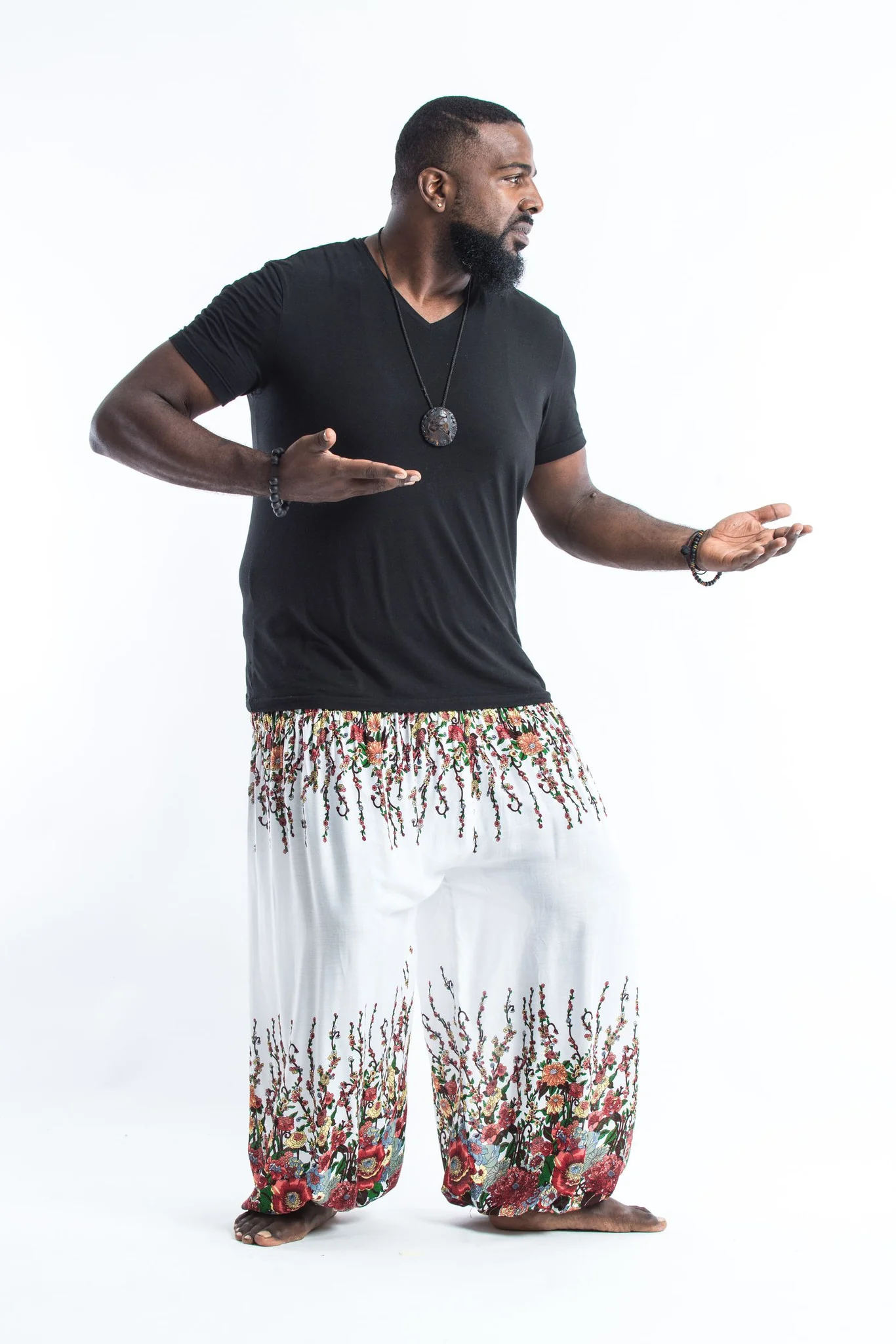 661-Plus-Size-Floral-Men-s-Harem-Pants-in-White-3.webp Plus Size Floral Men's Harem Pants in White