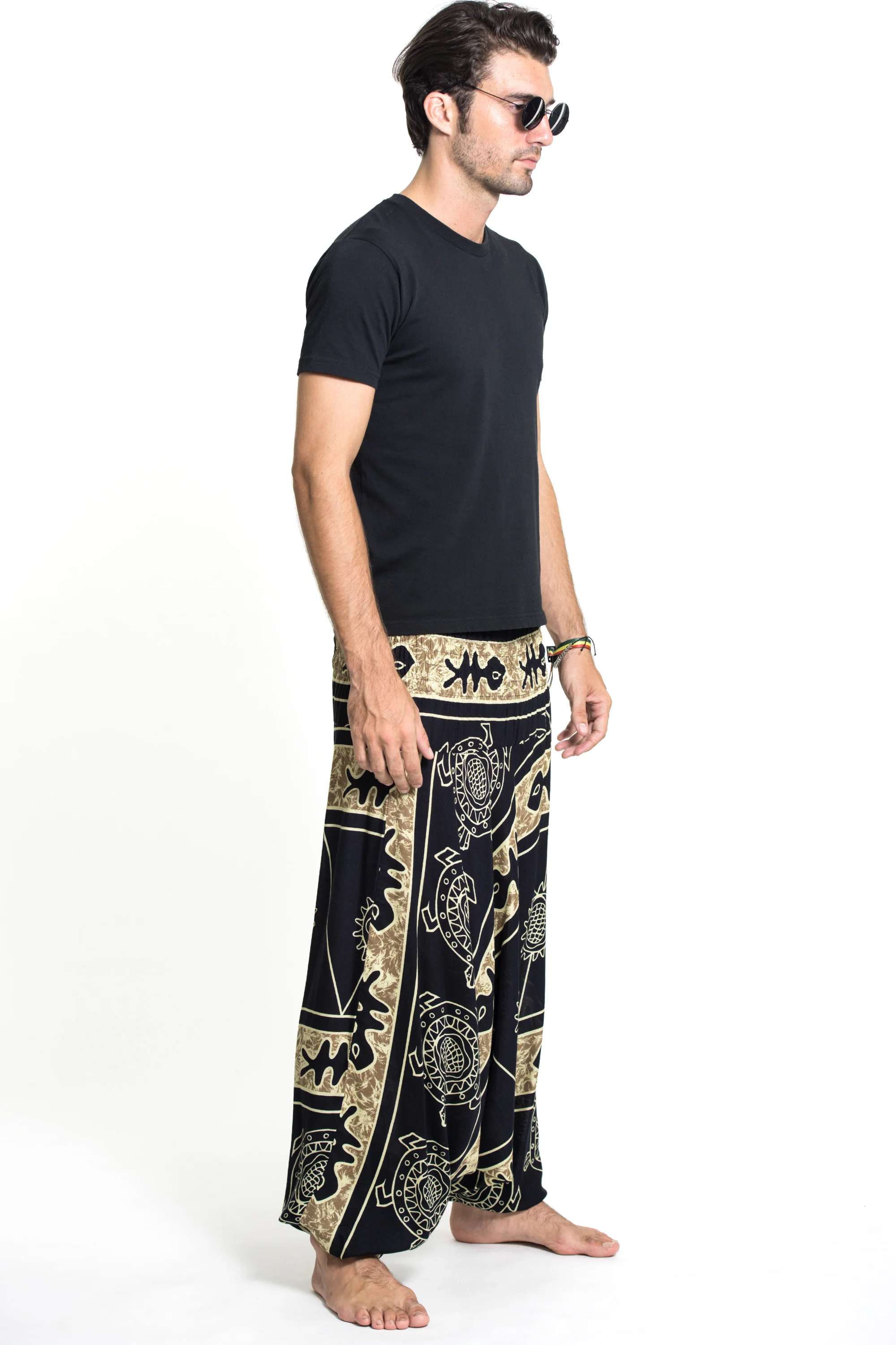 663-Turtle-Print-Drop-Crotch-Men-s-Harem-Pants-in-Gold-4.webp Turtle Print Drop Crotch Men's Harem Pants in Gold