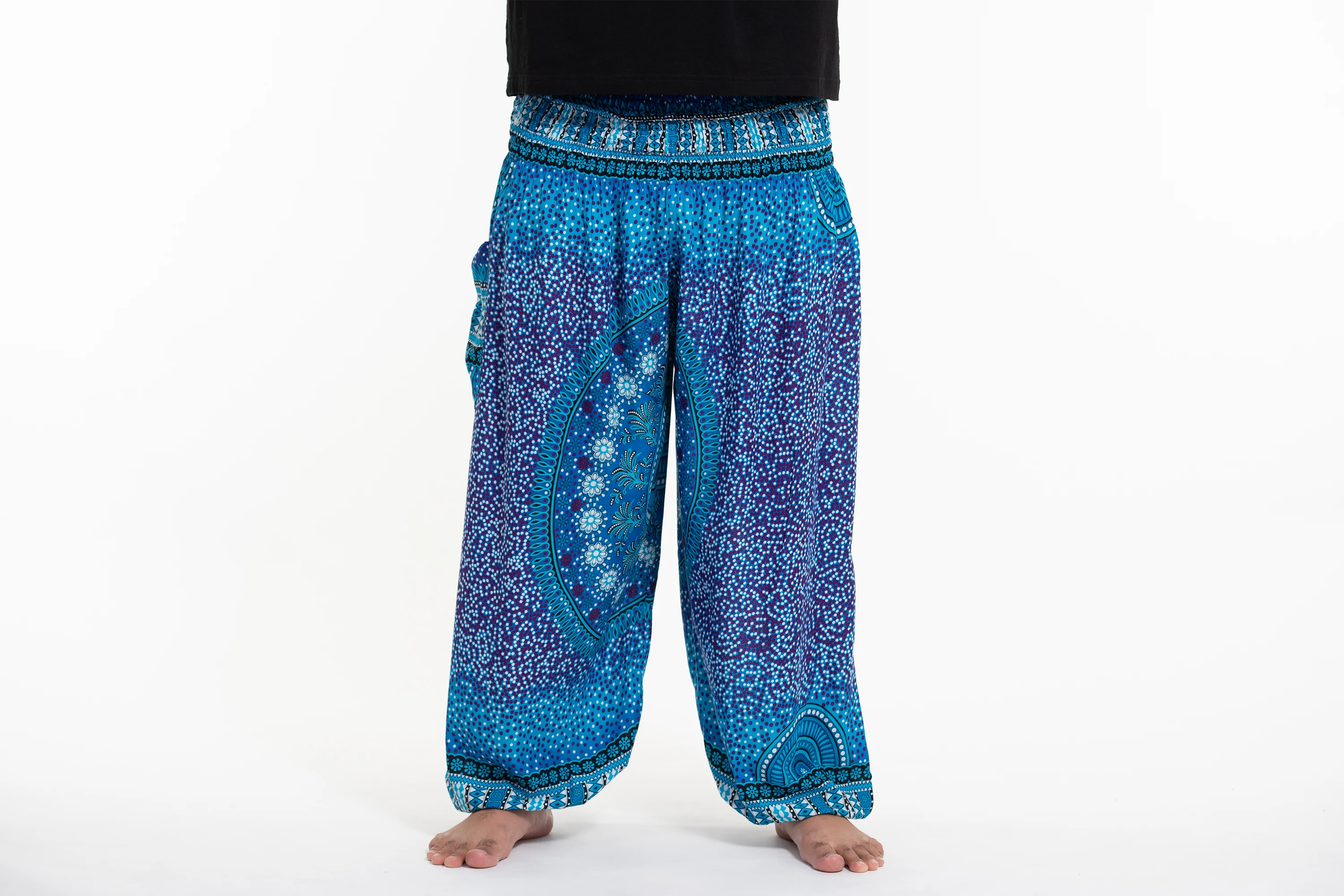 Plus Size Tribal Chakras Men's Harem Pants in Blue