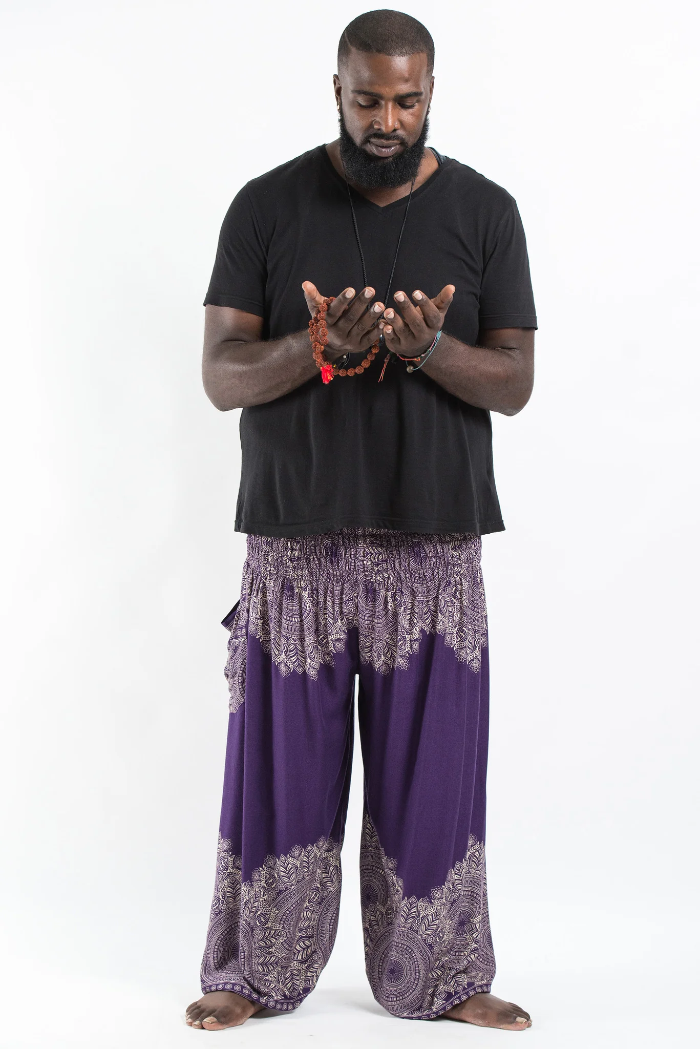 Plus Size Floral Mandalas Men's Harem Pants in Purple