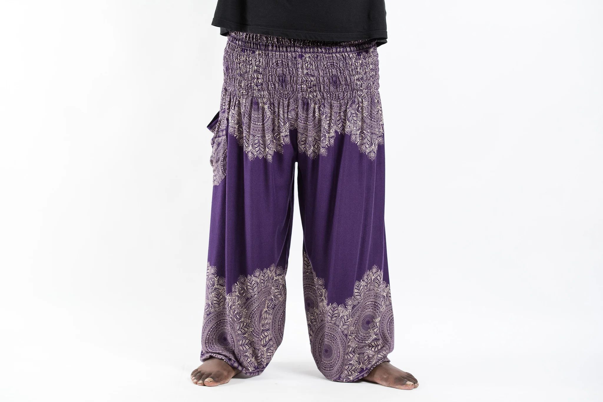Plus Size Floral Mandalas Men's Harem Pants in Purple