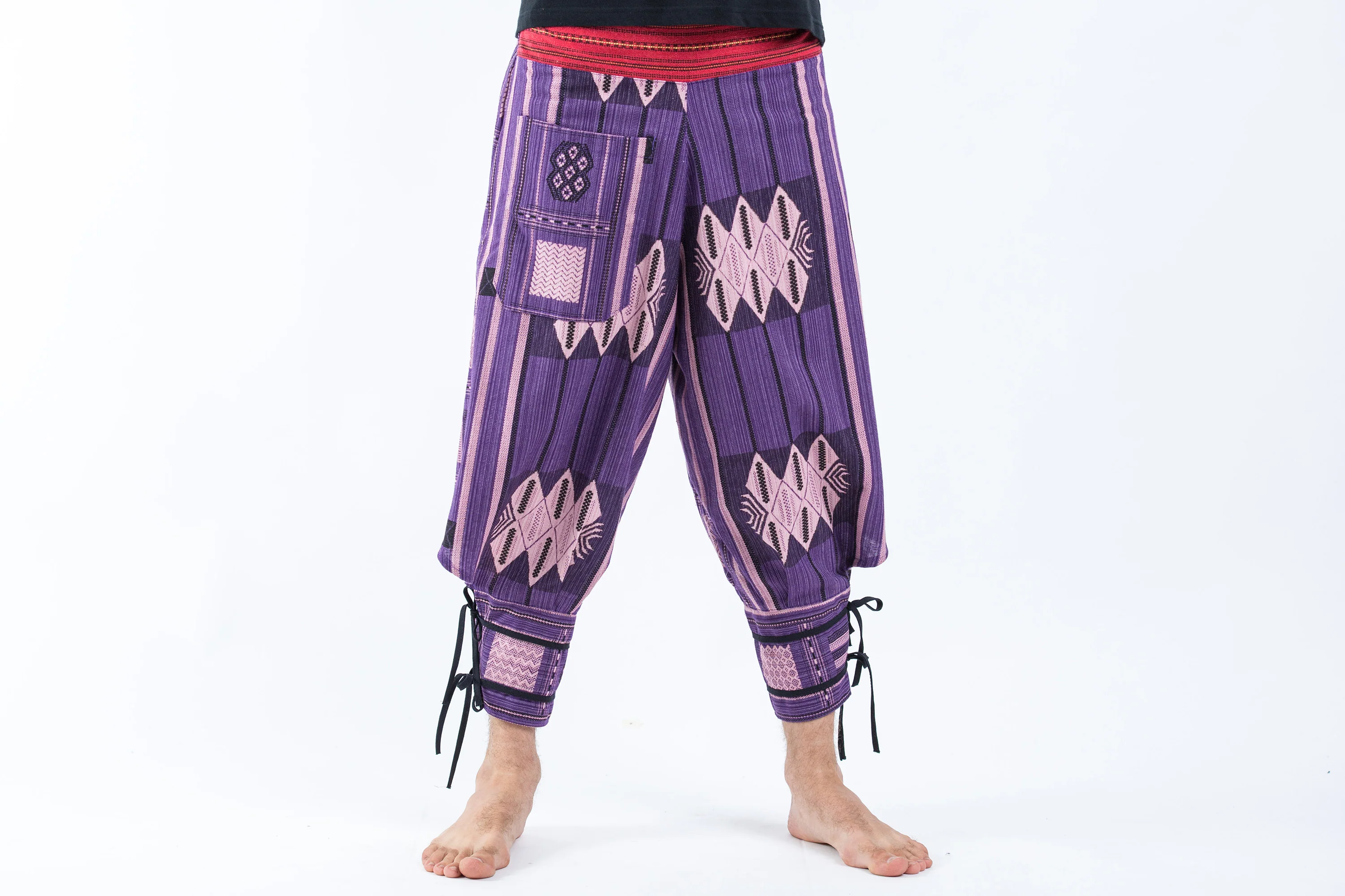 670-Thai-Hill-Tribe-Fabric-Men-s-Harem-Pants-with-Ankle-Straps-in-Purple-2.webp Thai Hill Tribe Fabric Men's Harem Pants with Ankle Straps in Purple