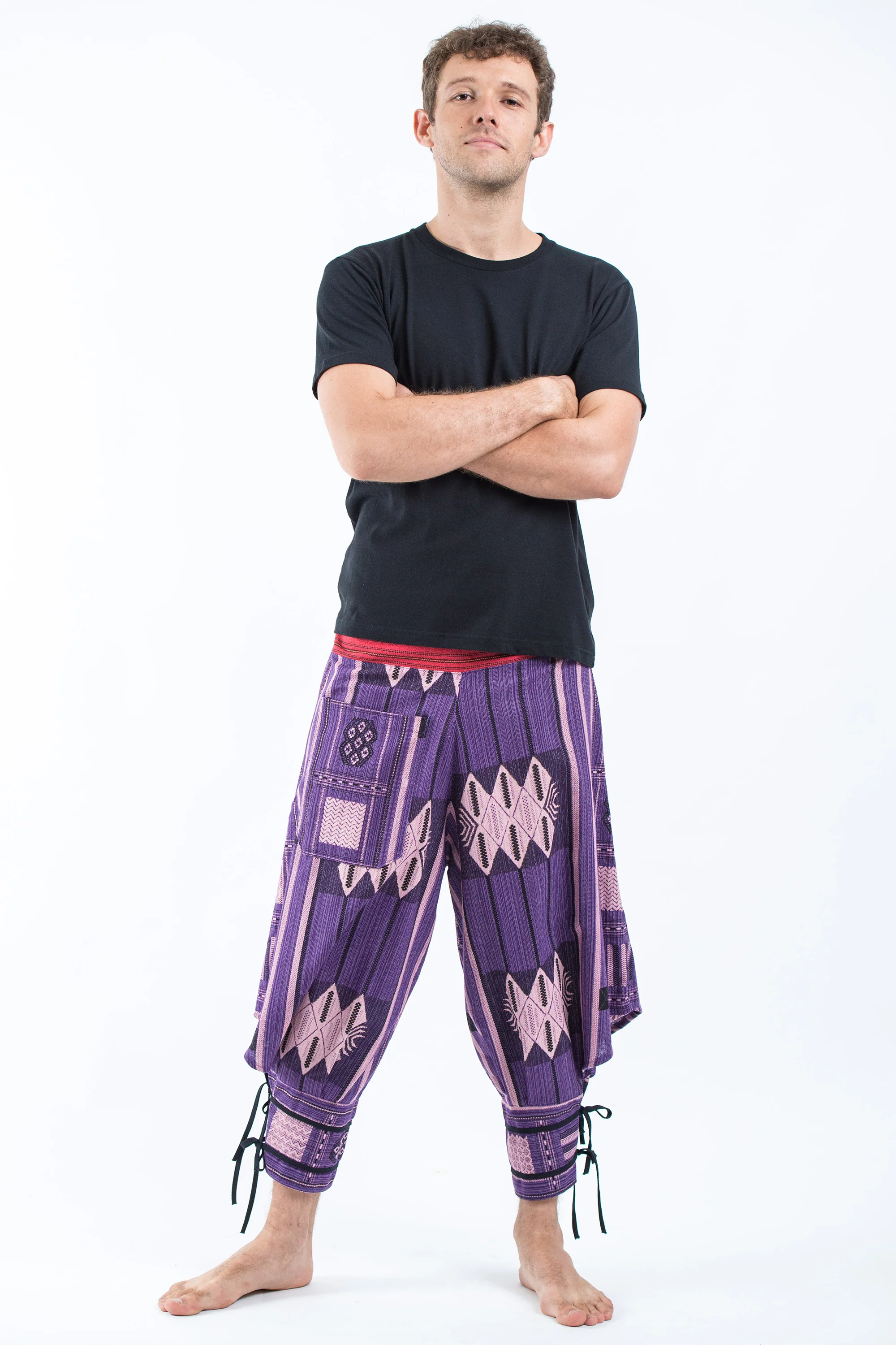 670-Thai-Hill-Tribe-Fabric-Men-s-Harem-Pants-with-Ankle-Straps-in-Purple-4.webp Thai Hill Tribe Fabric Men's Harem Pants with Ankle Straps in Purple