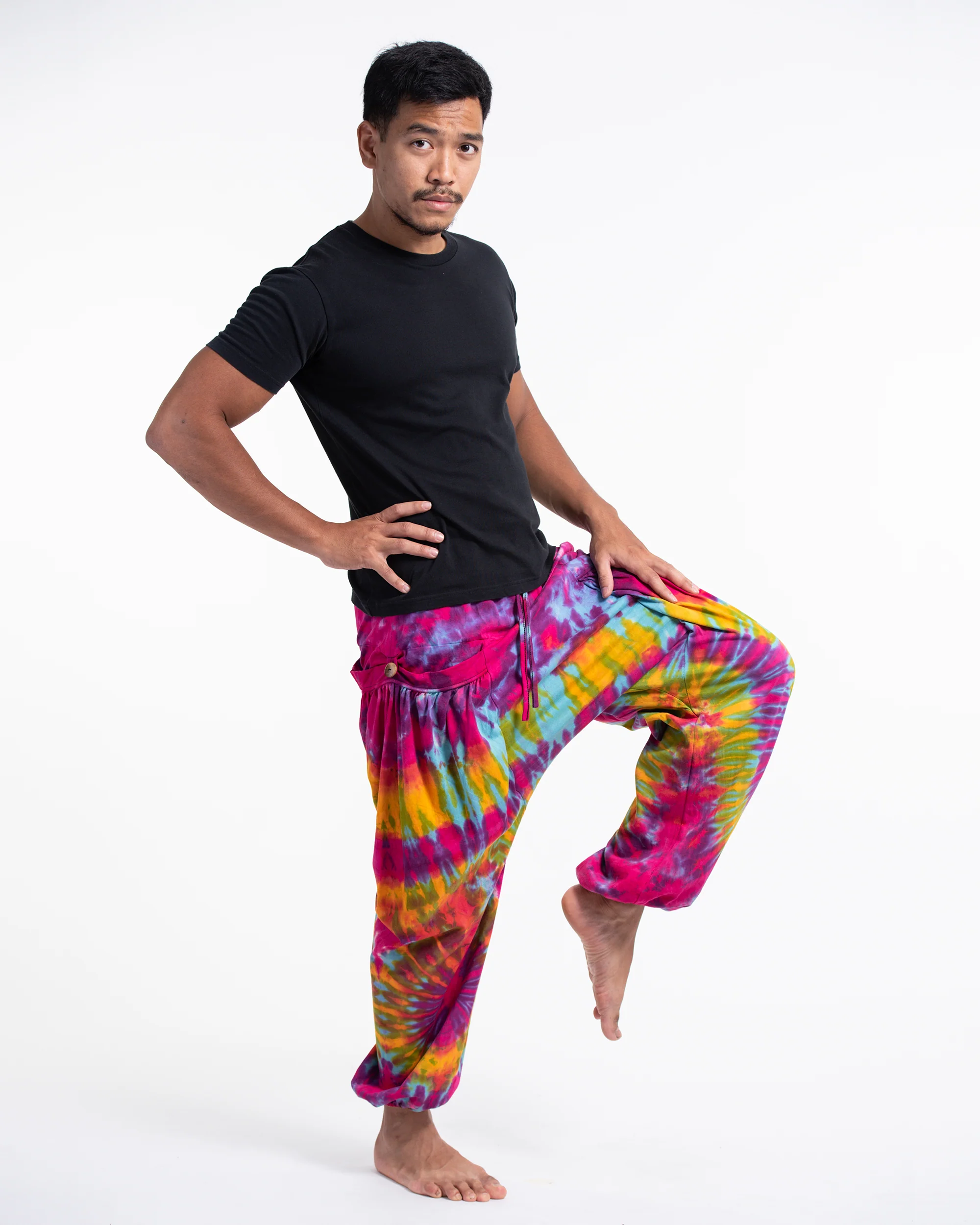 677-Tie-Dye-Cotton-Men-Harem-Pants-in-Pink-3.webp Tie Dye Cotton Men Harem Pants in Pink