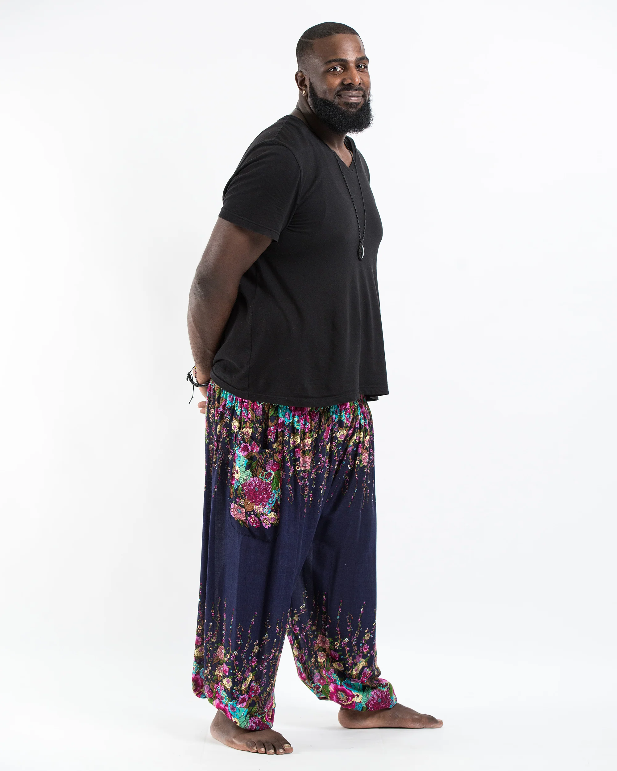 683-Plus-Size-Floral-Men-s-Harem-Pants-in-Blue-3.webp Plus Size Floral Men's Harem Pants in Blue