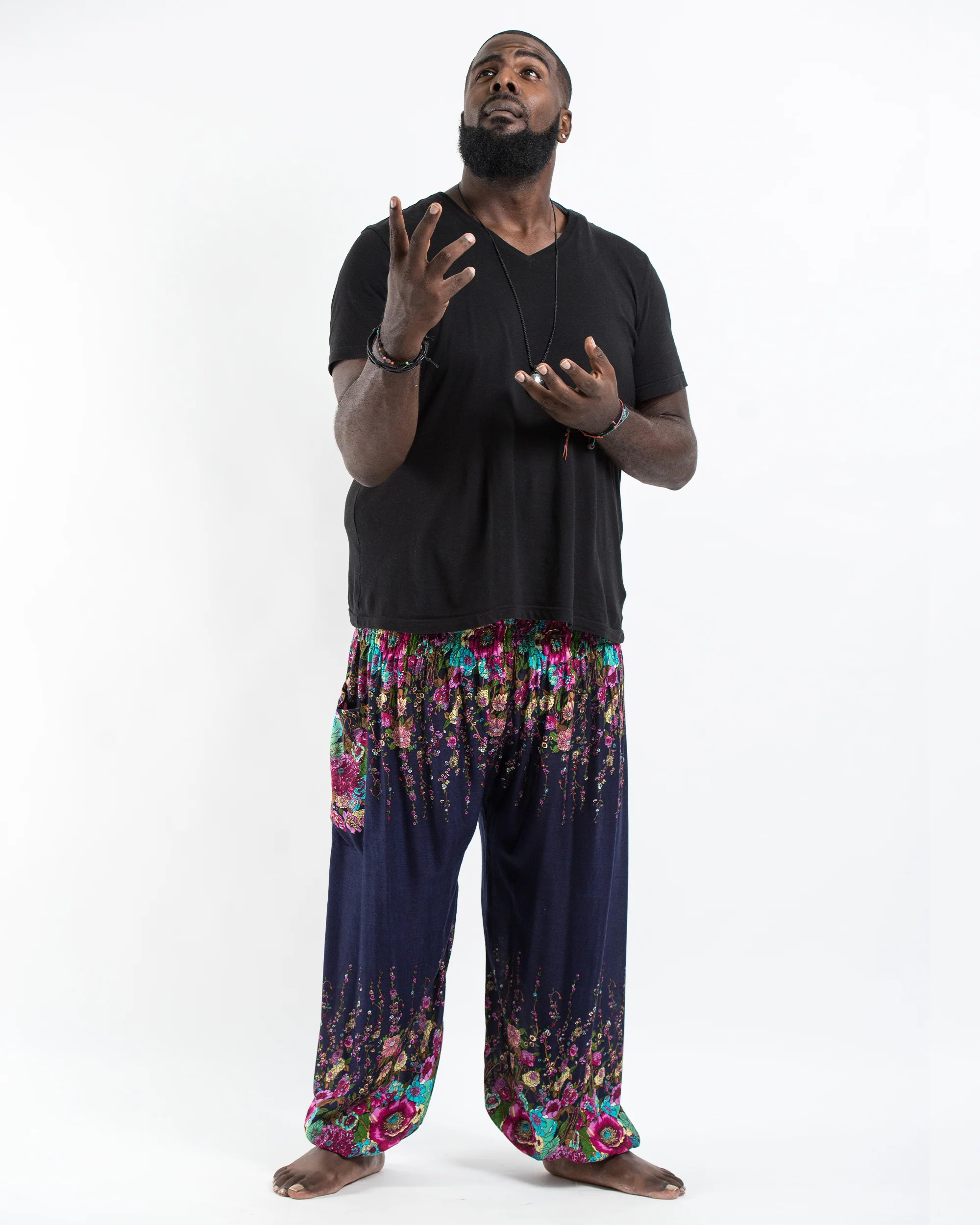 683-Plus-Size-Floral-Men-s-Harem-Pants-in-Blue-4.webp Plus Size Floral Men's Harem Pants in Blue