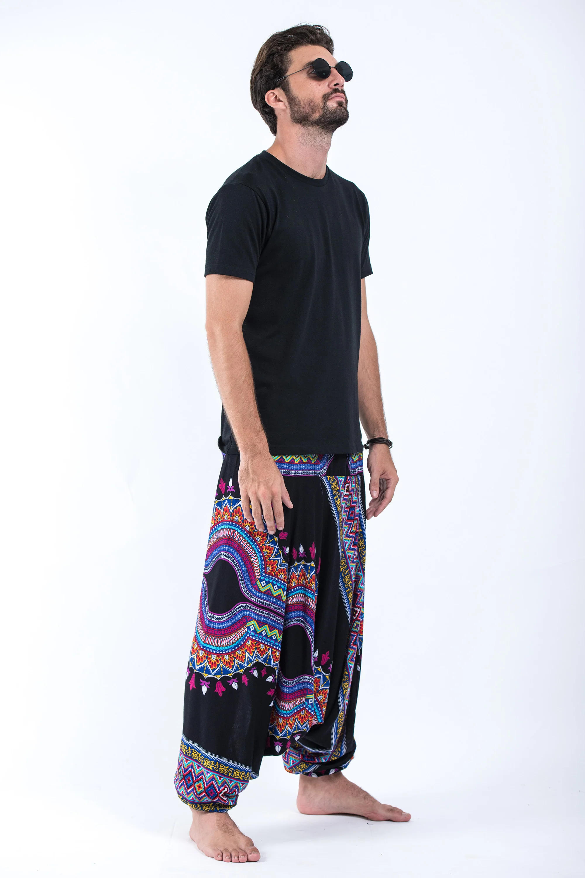 687-Dashiki-Prints-Drop-Crotch-Men-s-Harem-Pants-in-Black-3.webp Dashiki Prints Drop Crotch Men's Harem Pants in Black