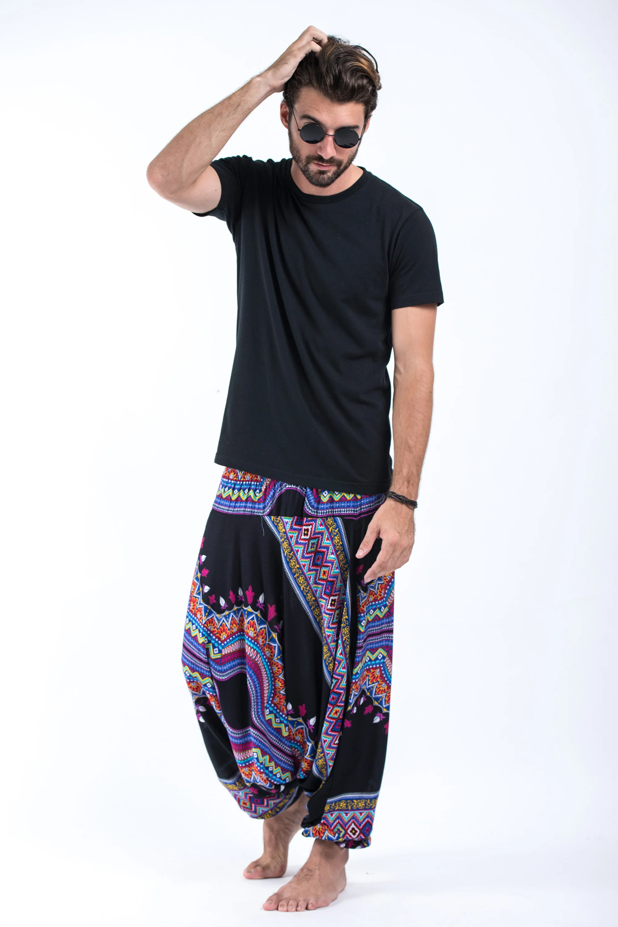 687-Dashiki-Prints-Drop-Crotch-Men-s-Harem-Pants-in-Black-4.webp Dashiki Prints Drop Crotch Men's Harem Pants in Black