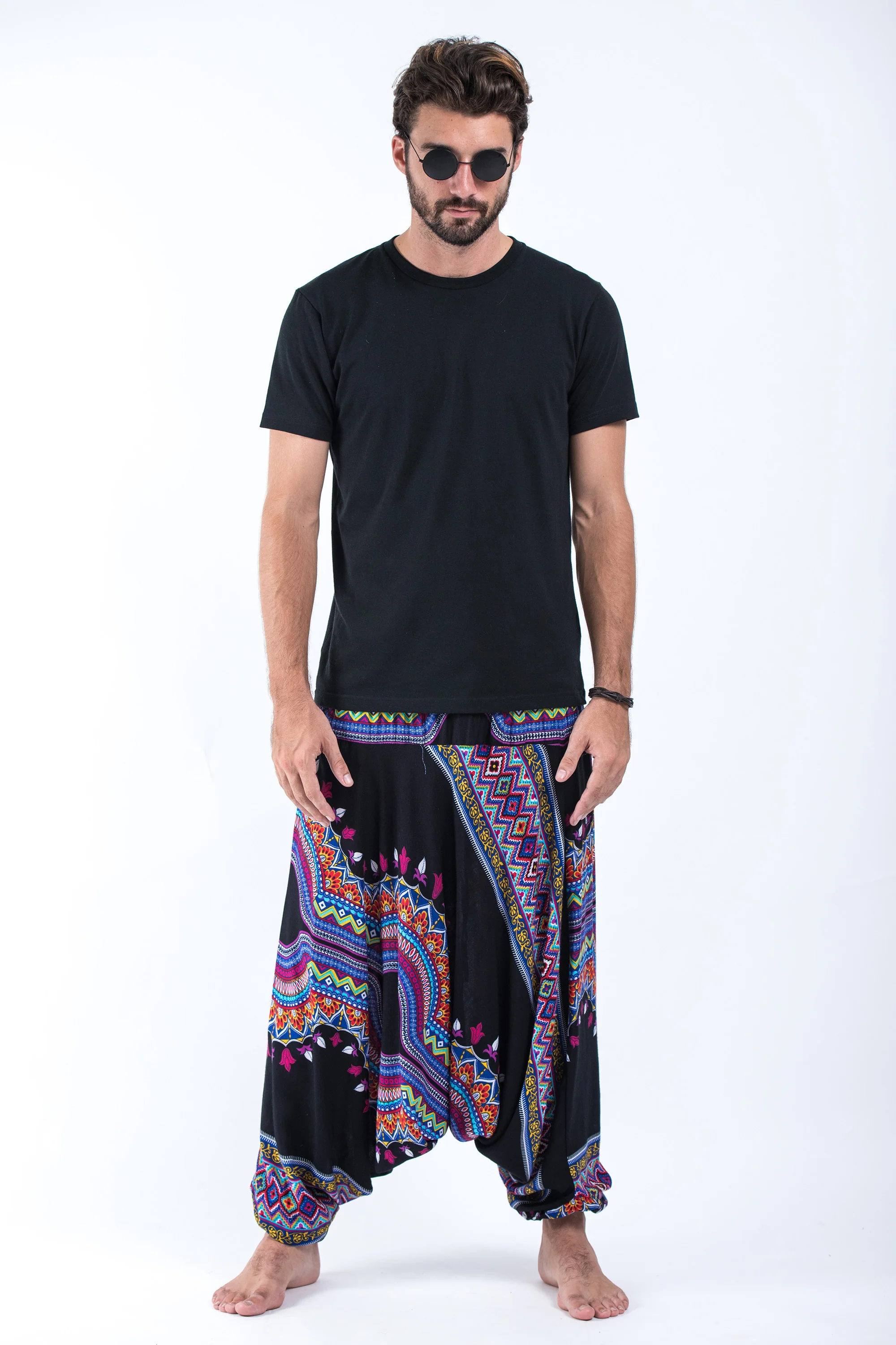 687-Dashiki-Prints-Drop-Crotch-Men-s-Harem-Pants-in-Black-5.webp Dashiki Prints Drop Crotch Men's Harem Pants in Black