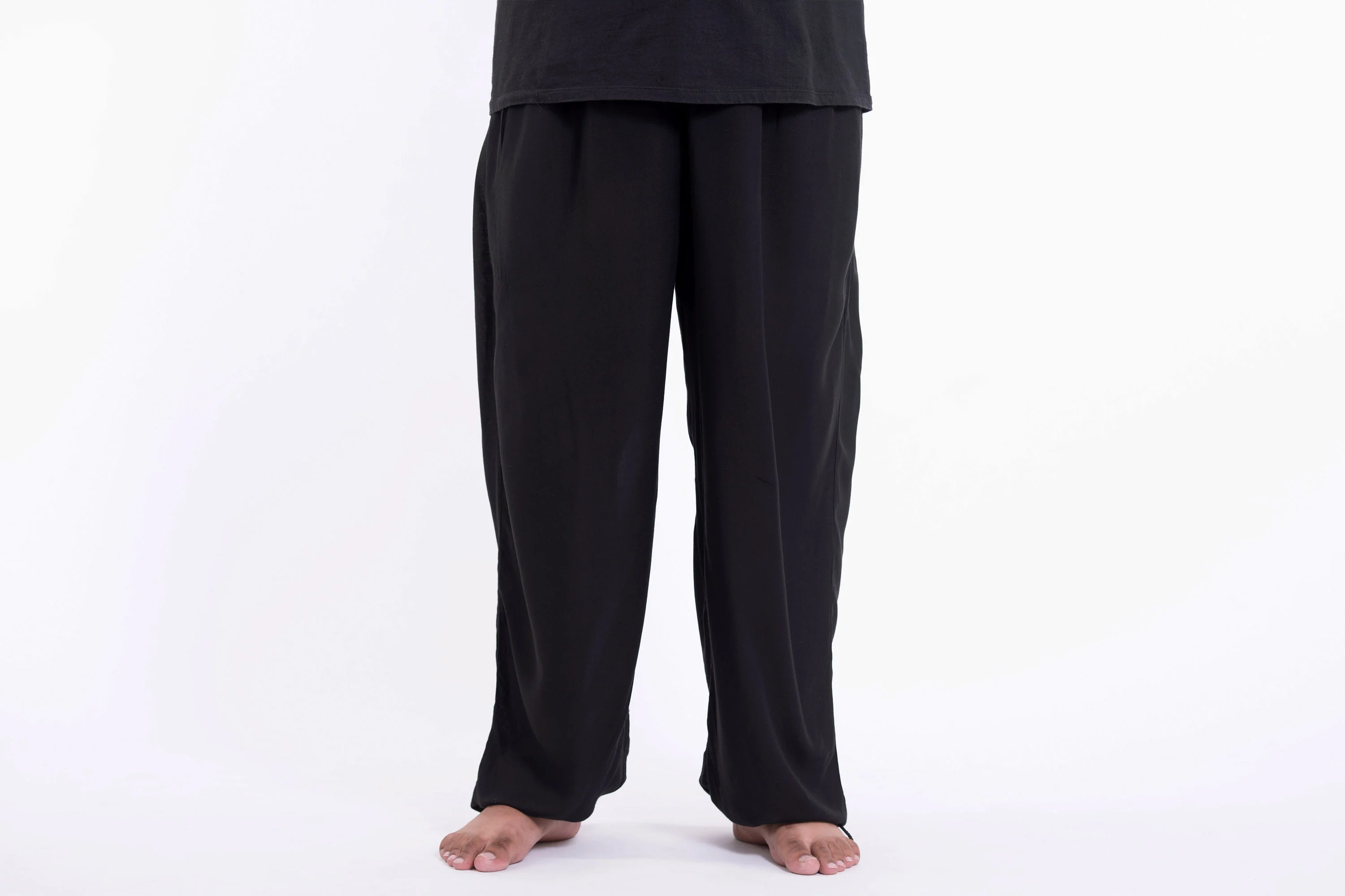 Plus Size Solid Color Drawstring Men's Yoga Massage Pants in Black