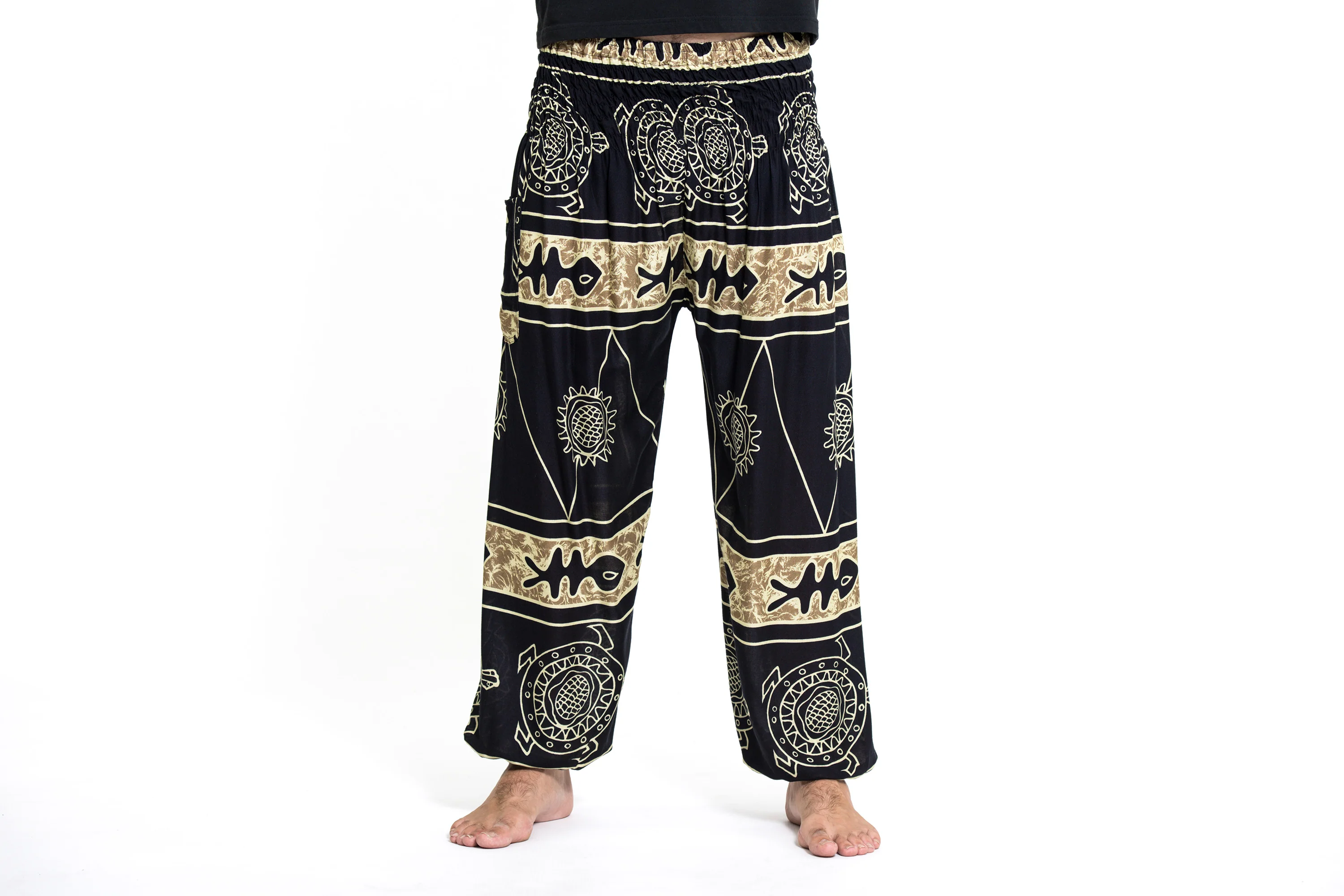Turtle Print Men's Harem Pants in Gold