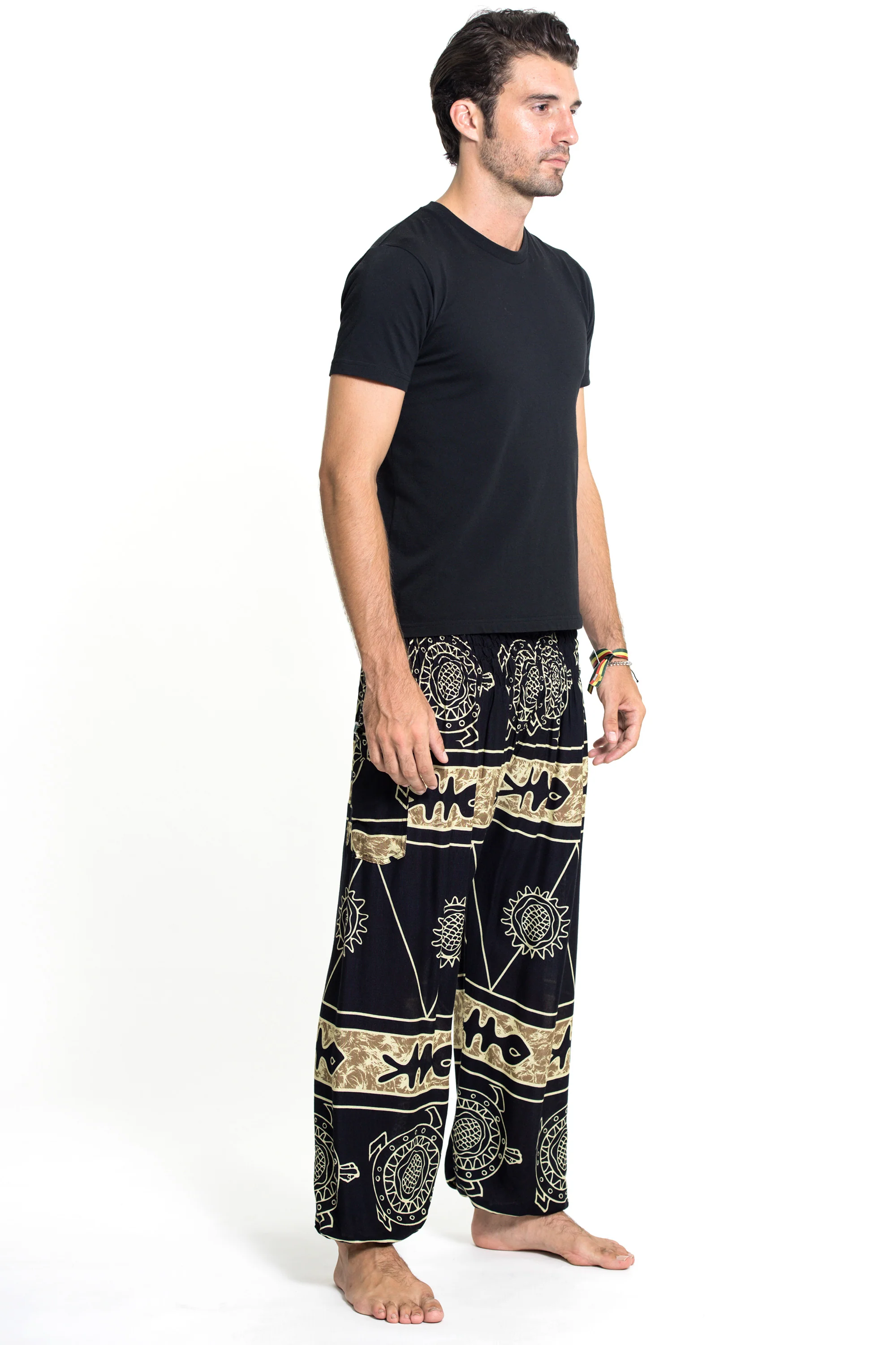 699-Turtle-Print-Men-s-Harem-Pants-in-Gold-3.webp Turtle Print Men's Harem Pants in Gold