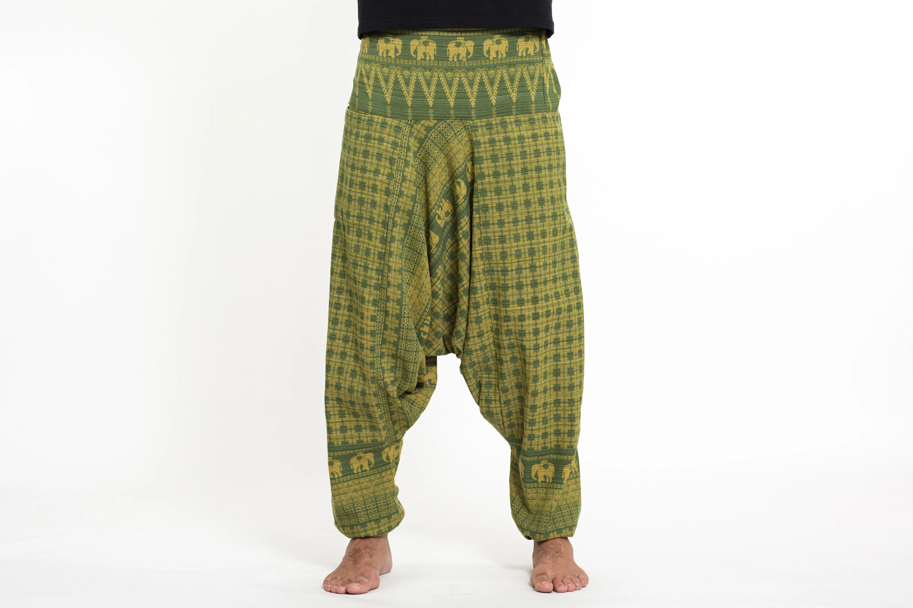 Hill Tribe Elephant Men's Elephant Pants in Green