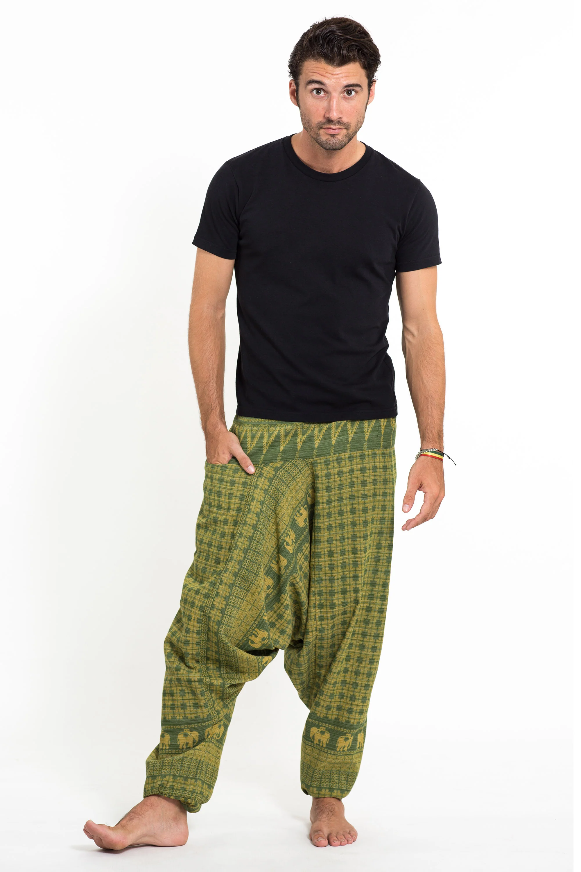 705-Hill-Tribe-Elephant-Men-s-Elephant-Pants-in-Green-4.webp Hill Tribe Elephant Men's Elephant Pants in Green